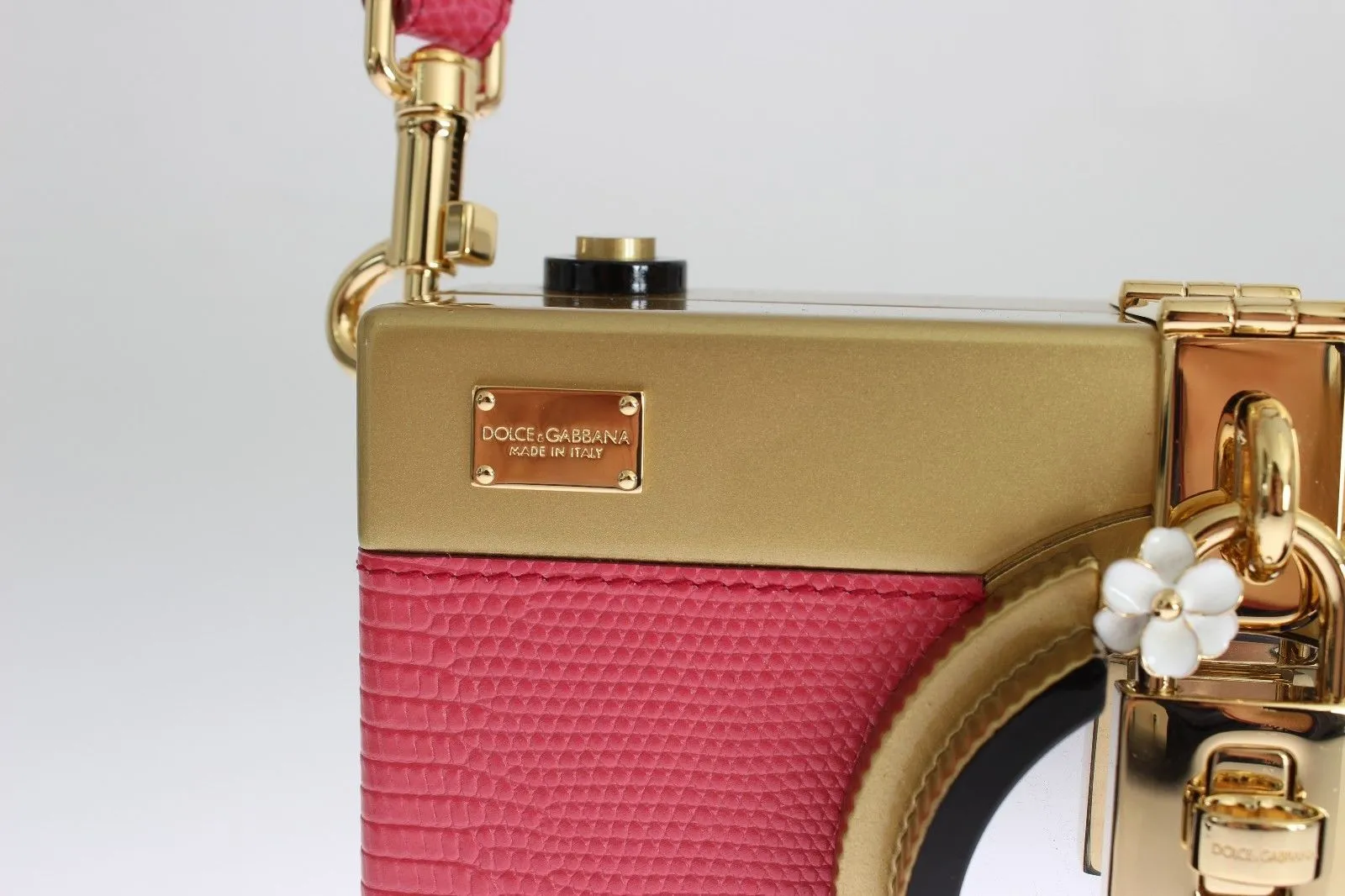 Camera Case Pink Leather Gold Shoulder Bag Clutch