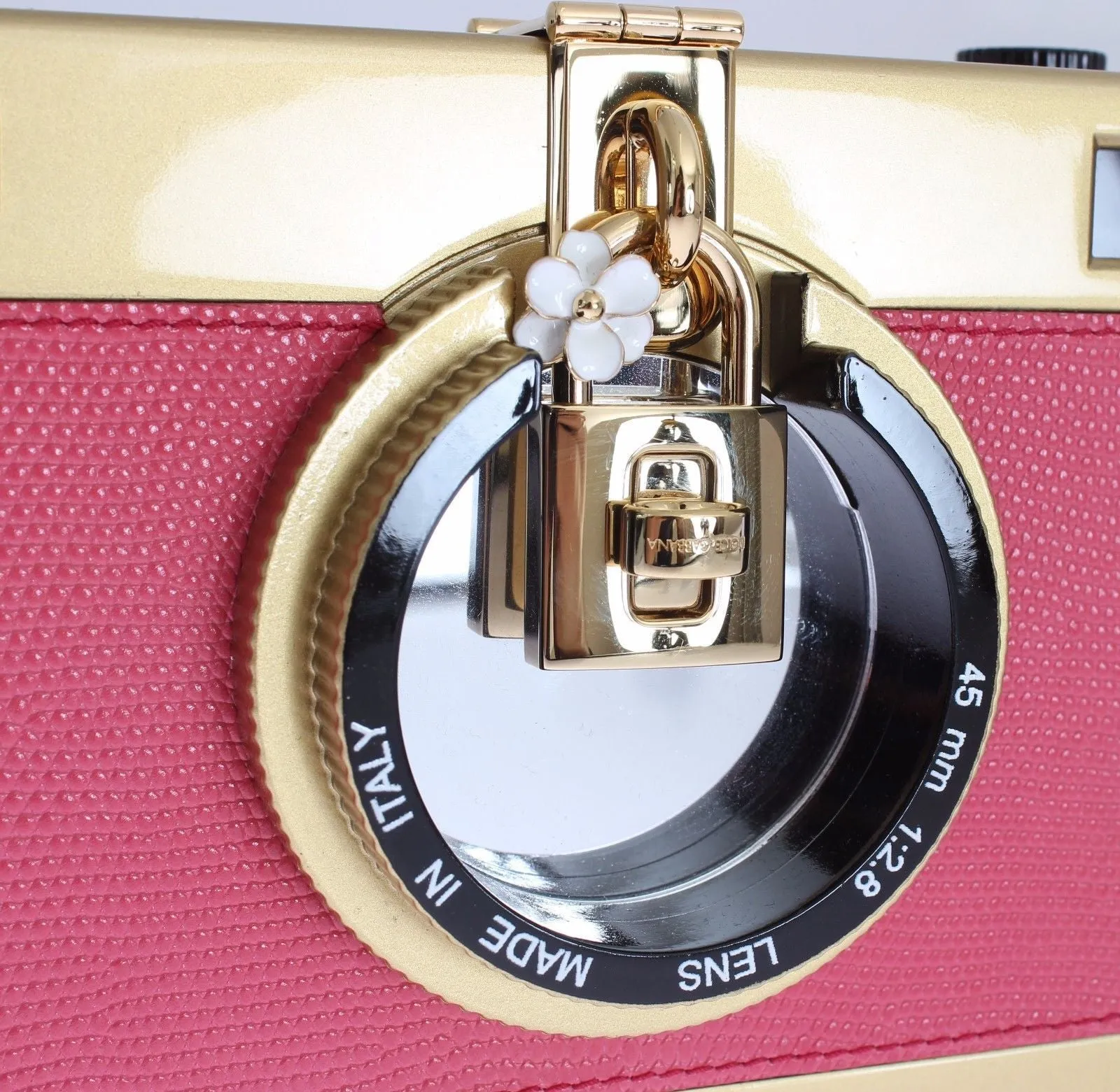 Camera Case Pink Leather Gold Shoulder Bag Clutch