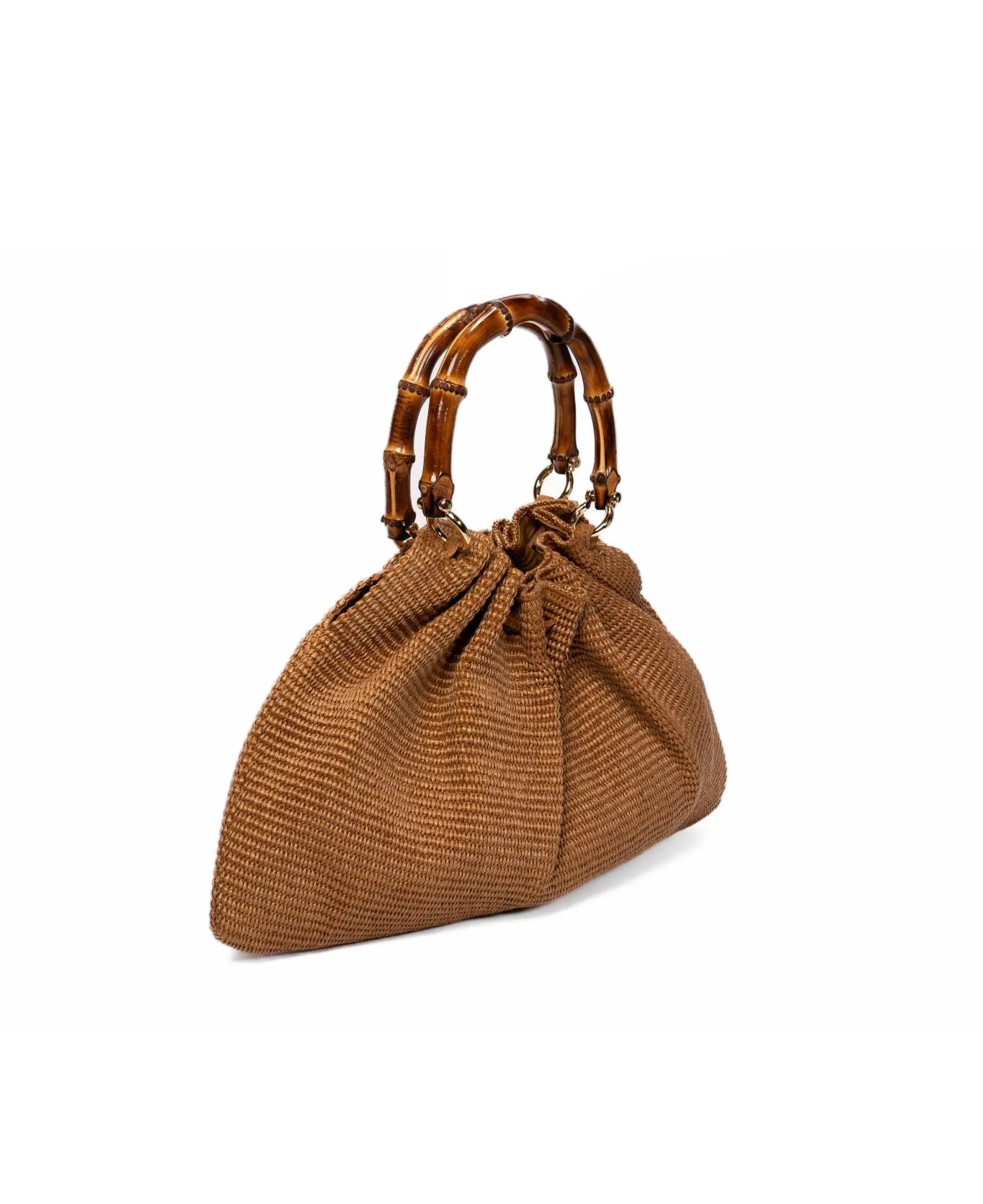 Caterina Raffia Bamboo bag Tobacco brown