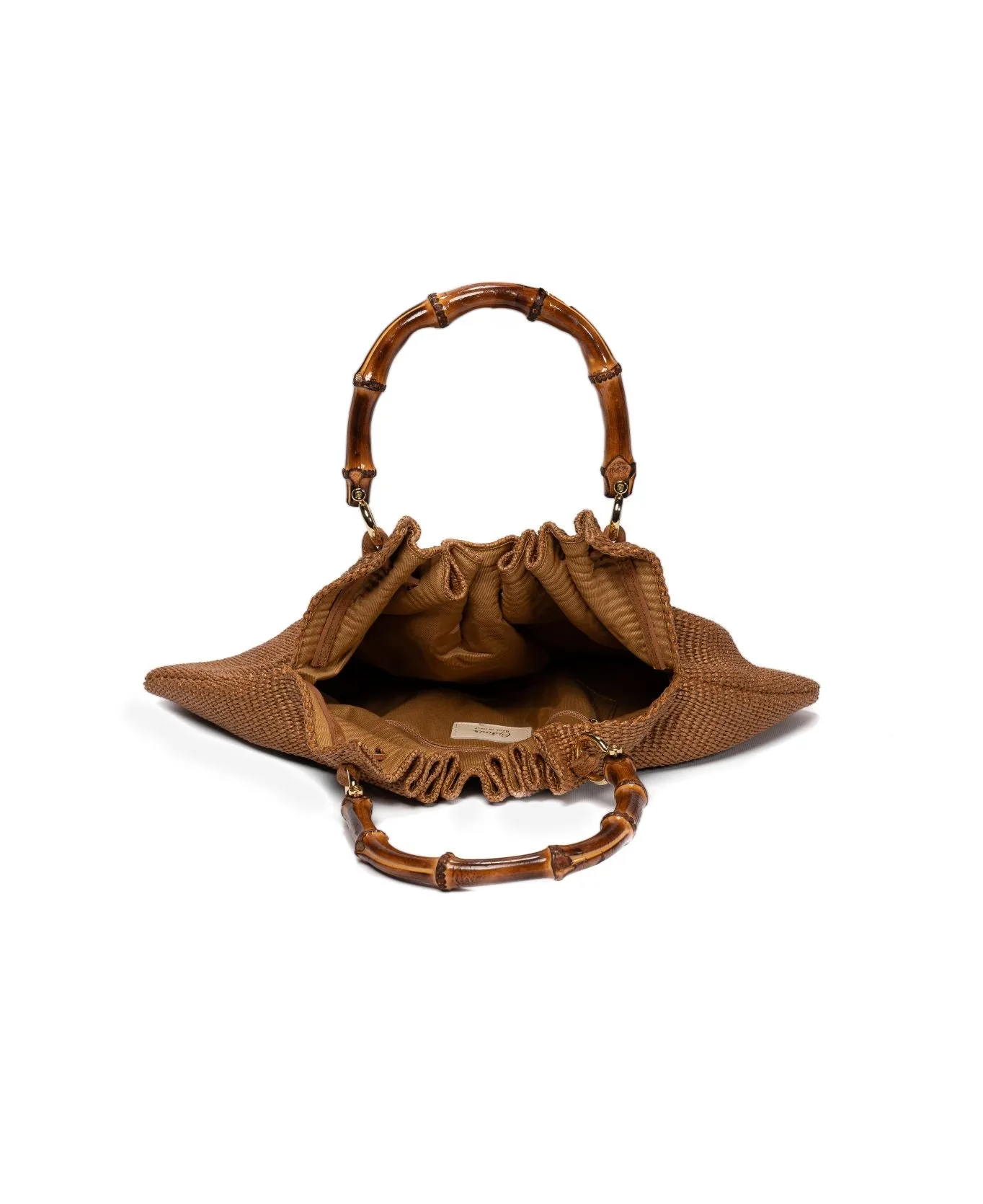 Caterina Raffia Bamboo bag Tobacco brown