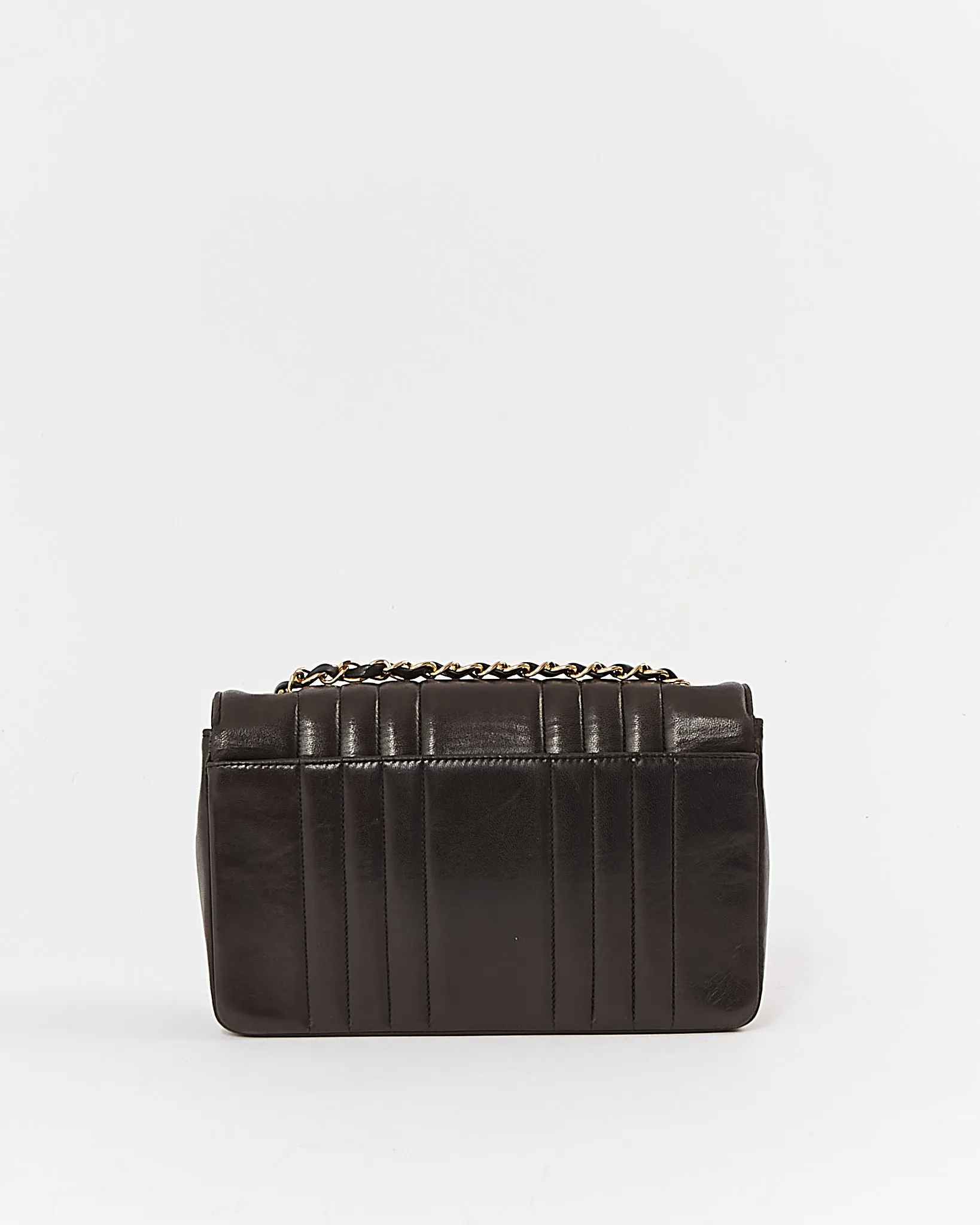 Chanel Black Vertical Quilted Lambskin 24K Gold Vintage Small Classic Single Flap Bag