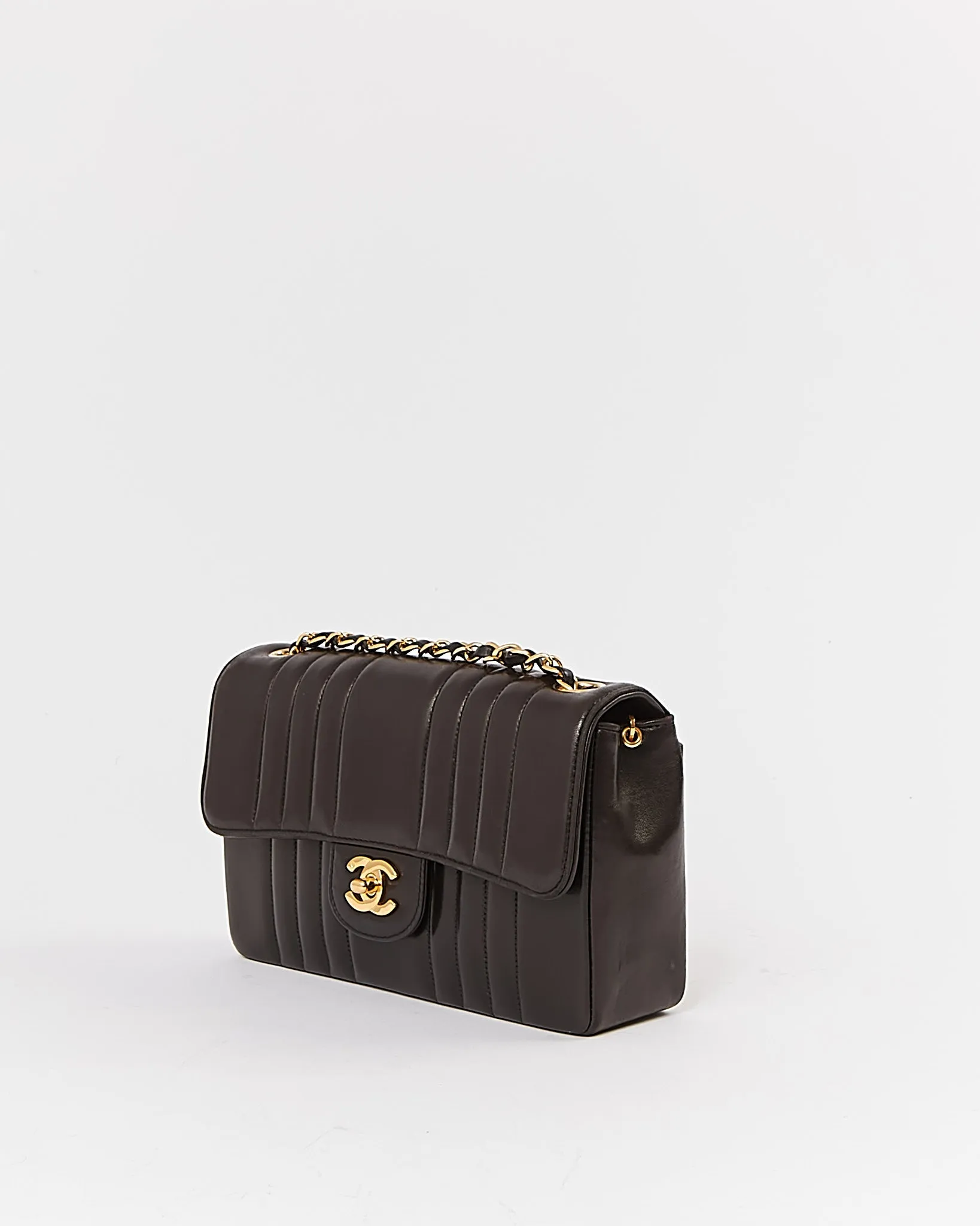 Chanel Black Vertical Quilted Lambskin 24K Gold Vintage Small Classic Single Flap Bag