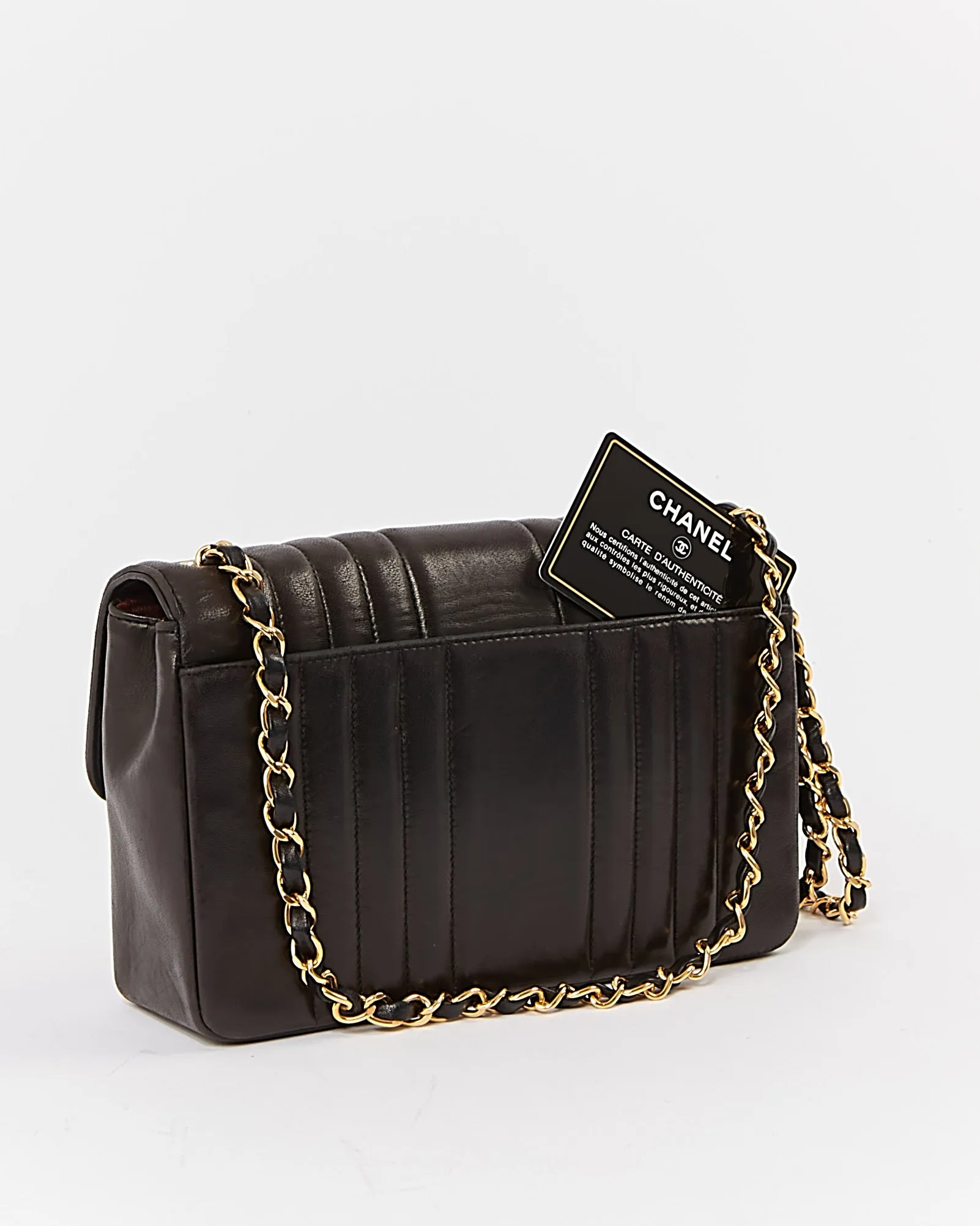 Chanel Black Vertical Quilted Lambskin 24K Gold Vintage Small Classic Single Flap Bag