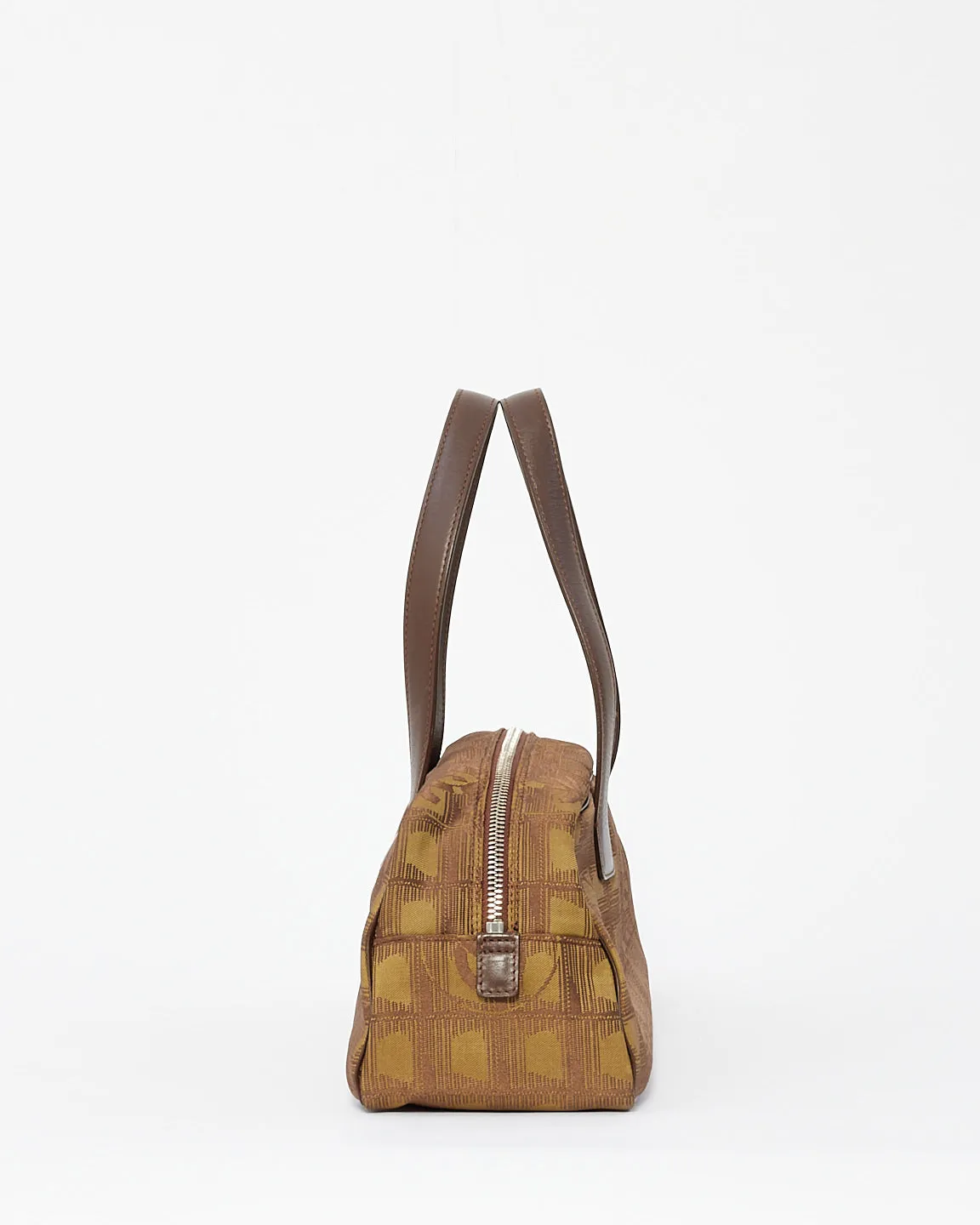 Chanel Brown Logo New Line Canvas Bowler Tote Bag