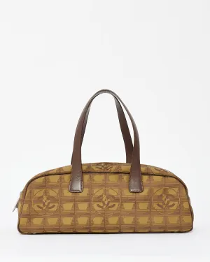 Chanel Brown Logo New Line Canvas Bowler Tote Bag