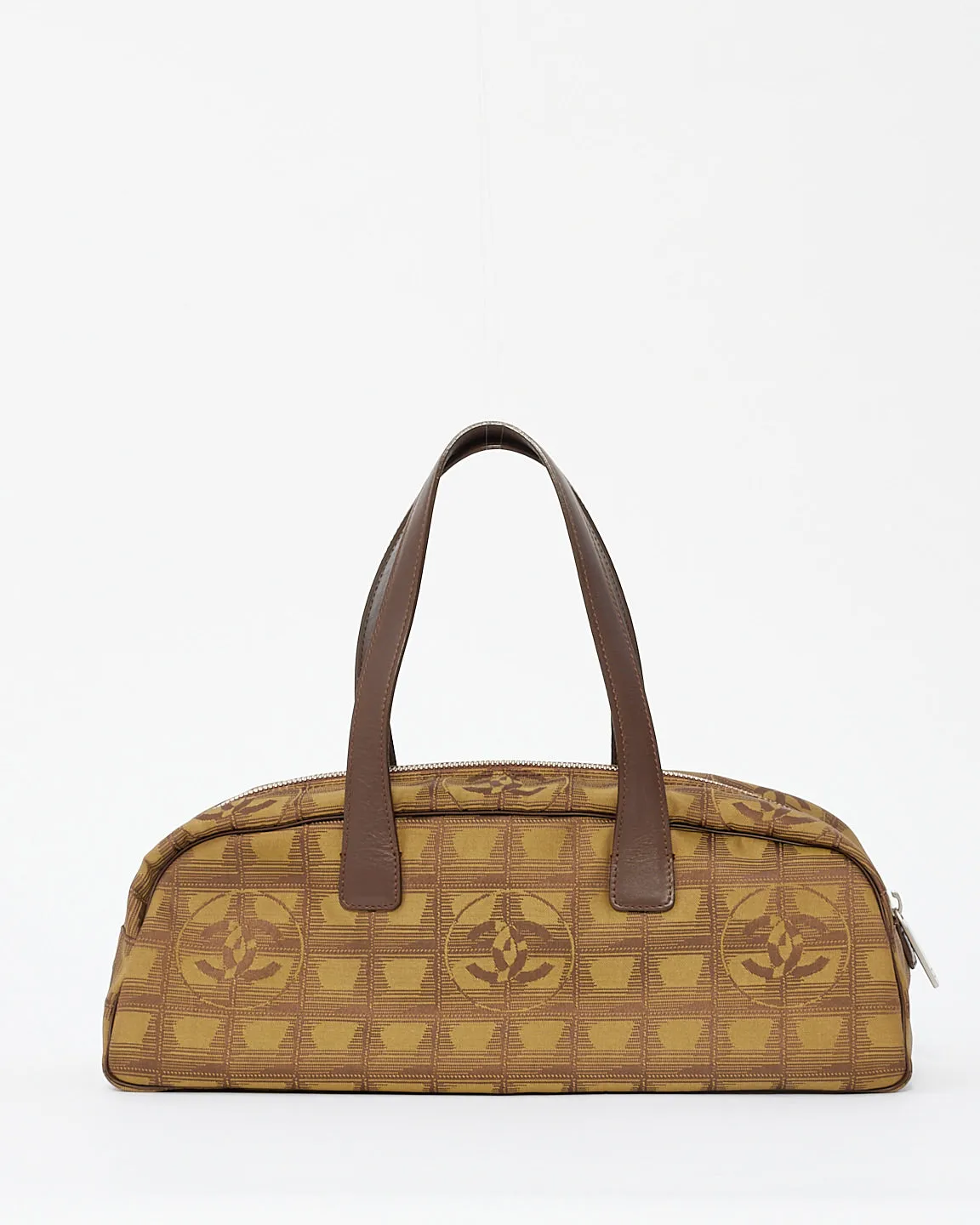 Chanel Brown Logo New Line Canvas Bowler Tote Bag