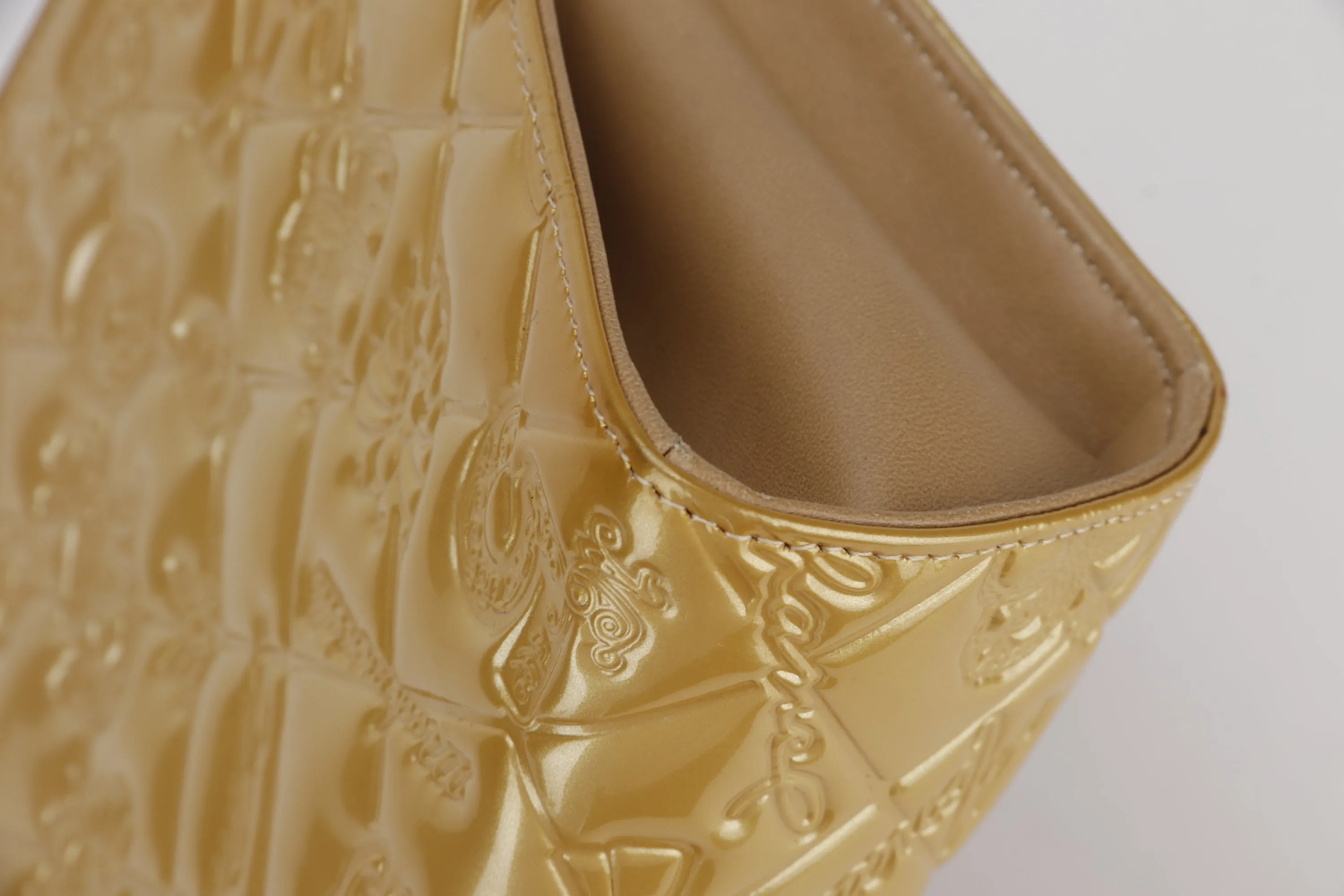 CHANEL EMBOSSED GOLD PATENT LUCKY SYMBOLS BAG (1335xxxx) SILVER HARDWARE, NO CARD, DUST COVER & BOX