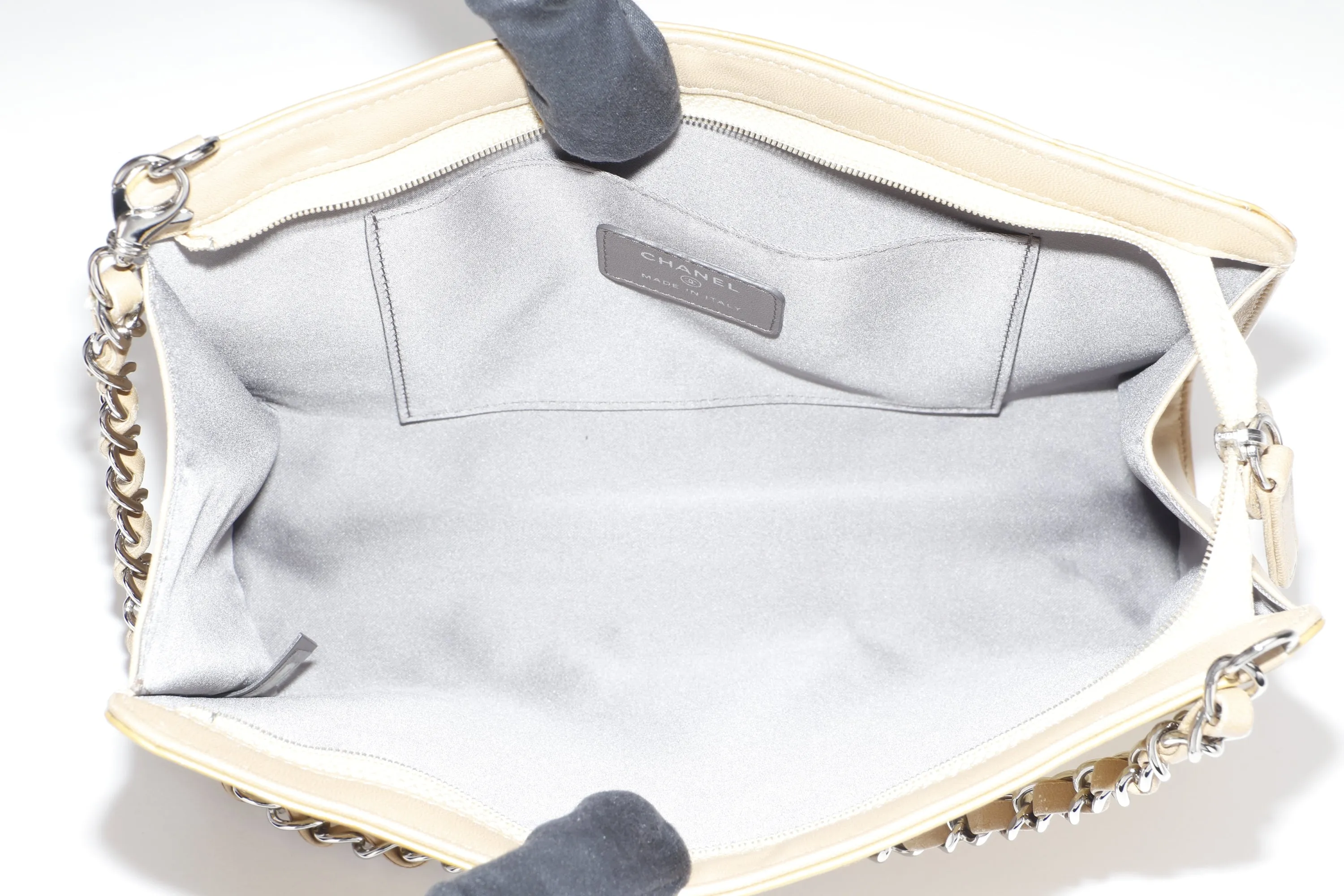 CHANEL EMBOSSED GOLD PATENT LUCKY SYMBOLS BAG (1335xxxx) SILVER HARDWARE, NO CARD, DUST COVER & BOX