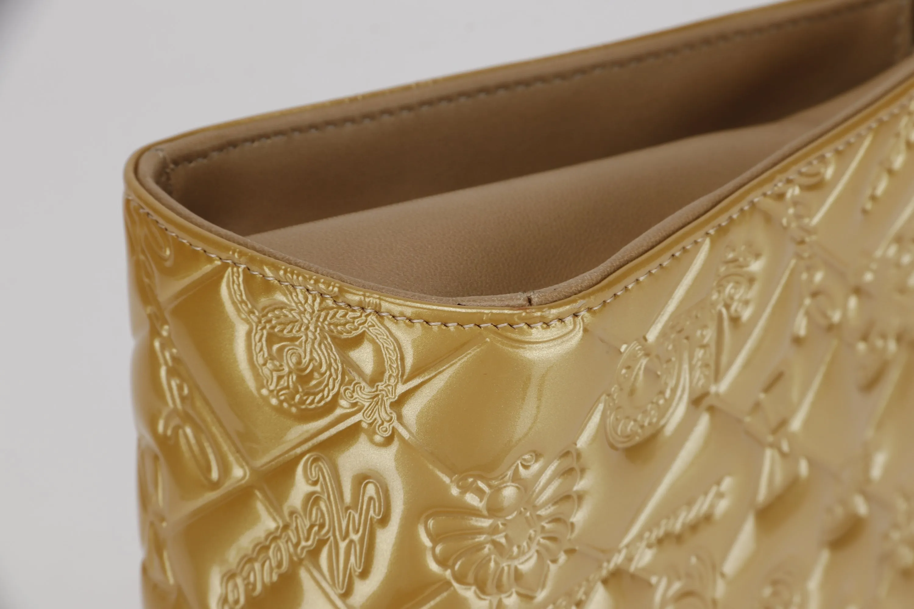CHANEL EMBOSSED GOLD PATENT LUCKY SYMBOLS BAG (1335xxxx) SILVER HARDWARE, NO CARD, DUST COVER & BOX