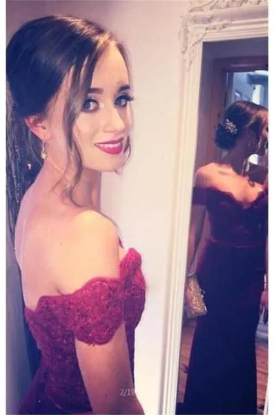 Charming Burgundy Mermaid Off Shoulder Long Prom Dresses, Party Dress, MP223