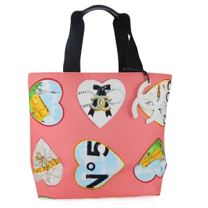Coco Heart Print Pink Canvas Large Tote Bag