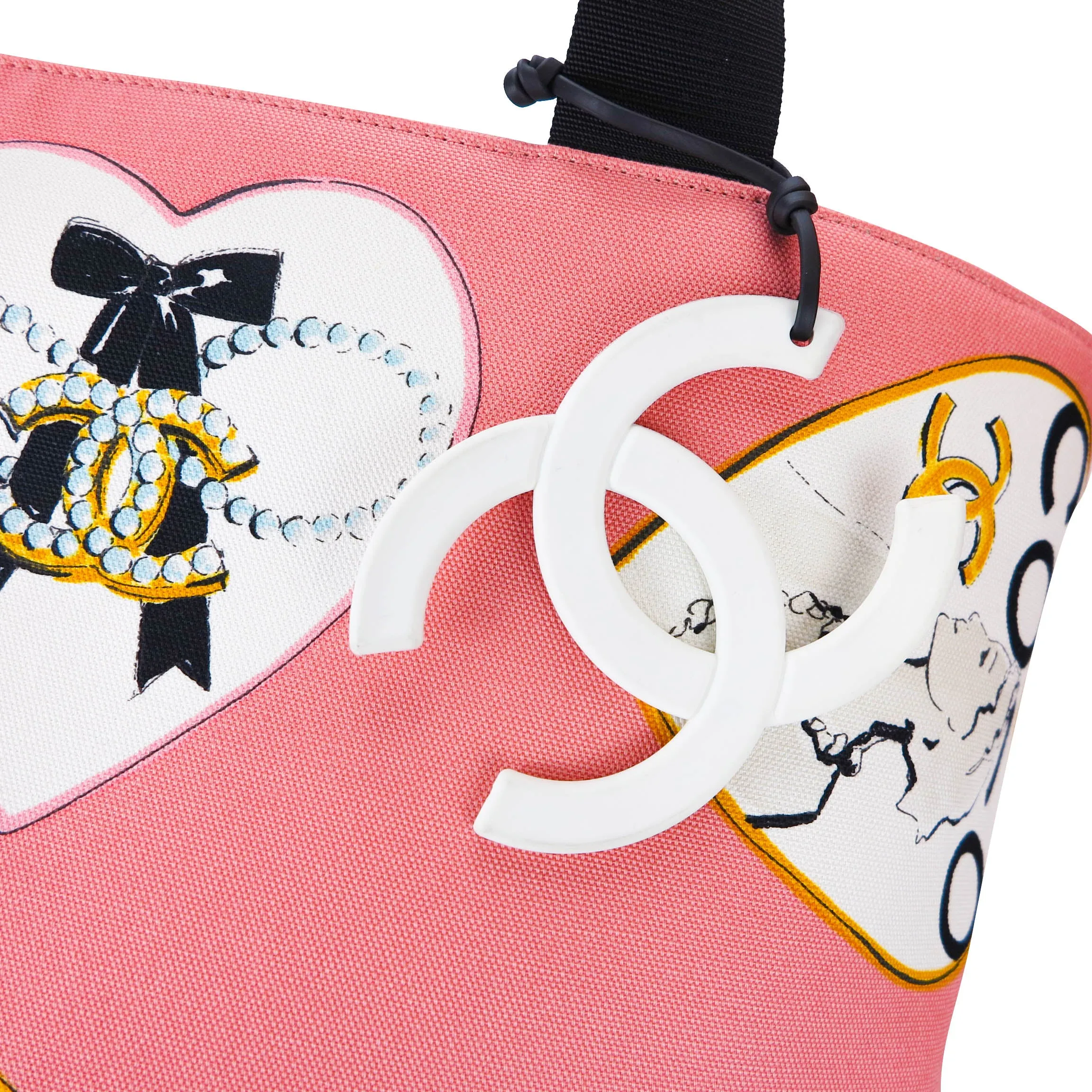 Coco Heart Print Pink Canvas Large Tote Bag