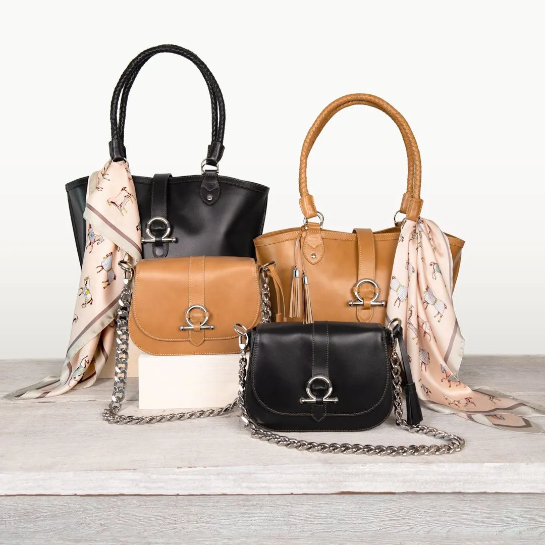 Del Rey - Equestrian Horse Bit Tote Bag in Black Italian Leather
