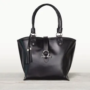 Del Rey - Equestrian Horse Bit Tote Bag in Black Italian Leather