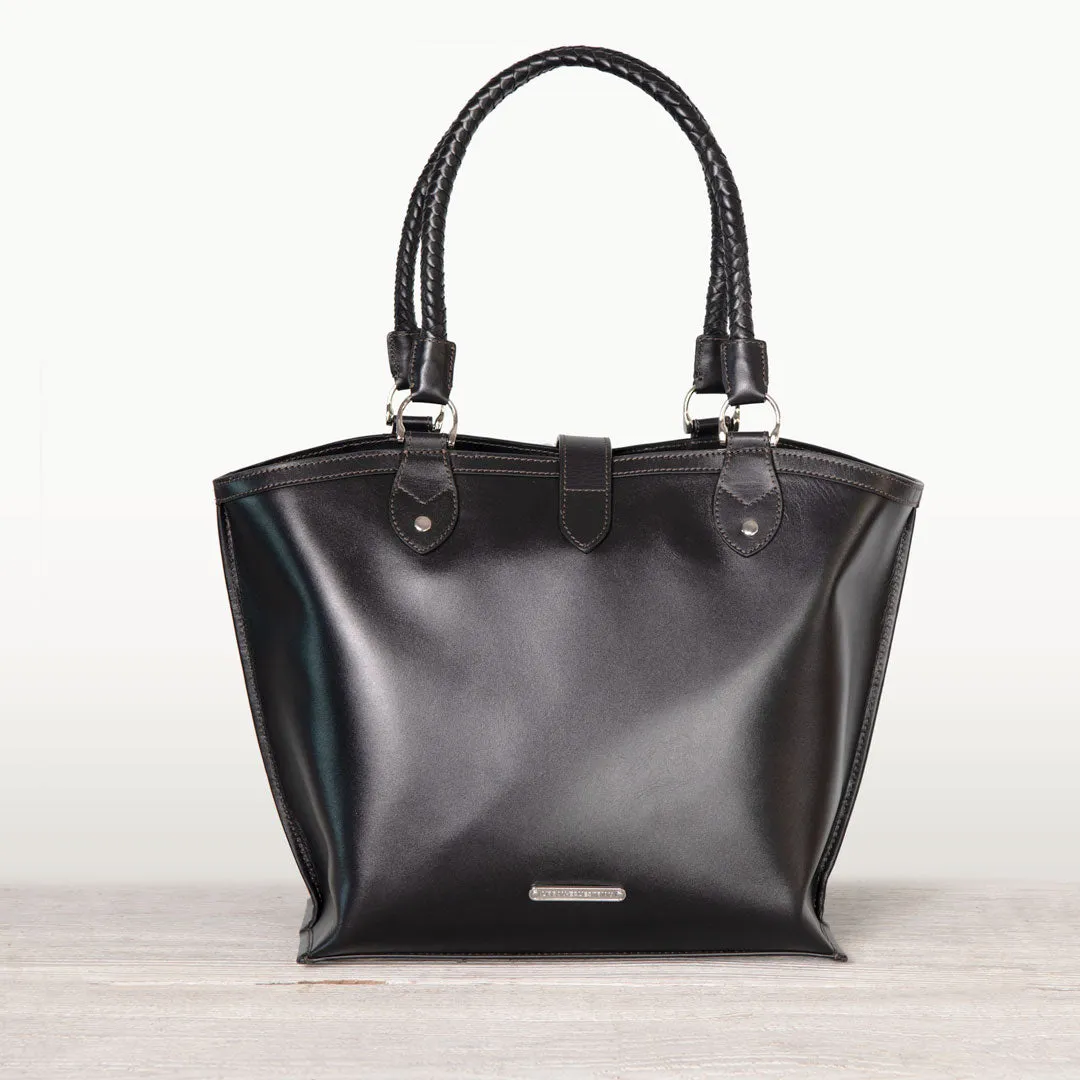 Del Rey - Equestrian Horse Bit Tote Bag in Black Italian Leather