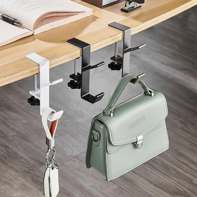 Desk Edge Hook Adjustable Clamp On Under Desk Headphone Hanger Gaming Headset Backpack Hook Storage Purse Holder Punch-free