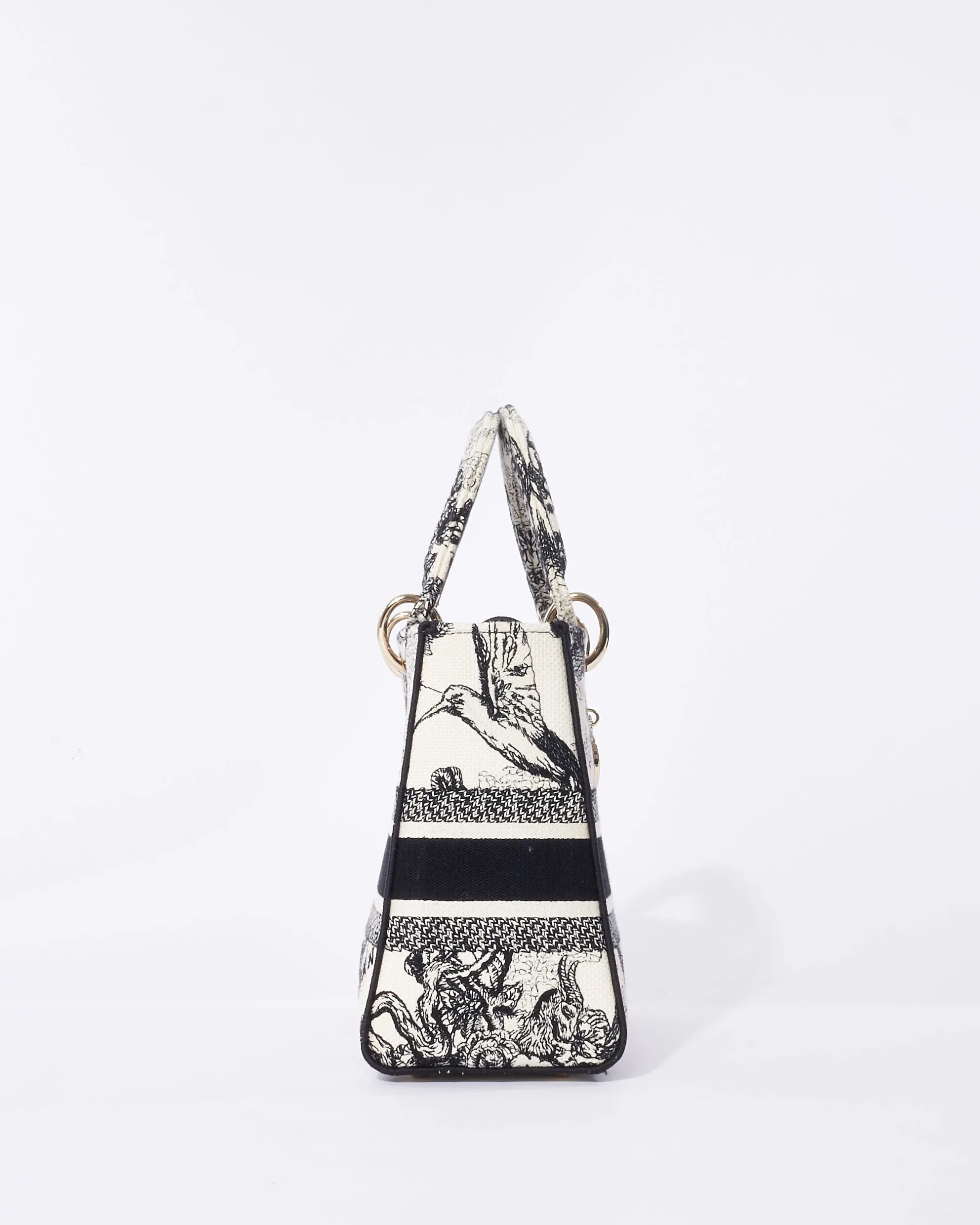 Dior Cream & Black Toile De Jouy Zodiac Embroidery Canvas Medium Lady D-Lite Bag