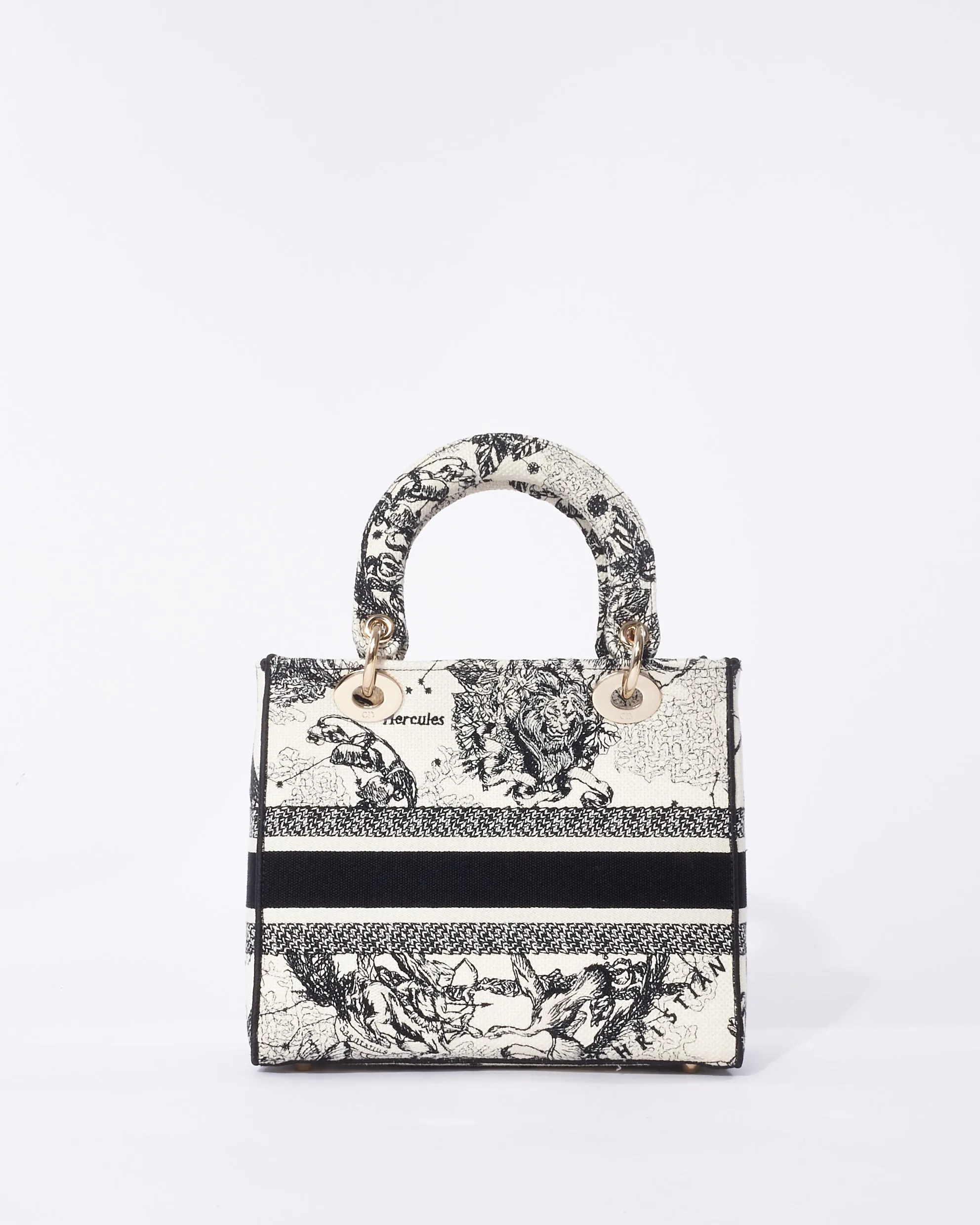 Dior Cream & Black Toile De Jouy Zodiac Embroidery Canvas Medium Lady D-Lite Bag
