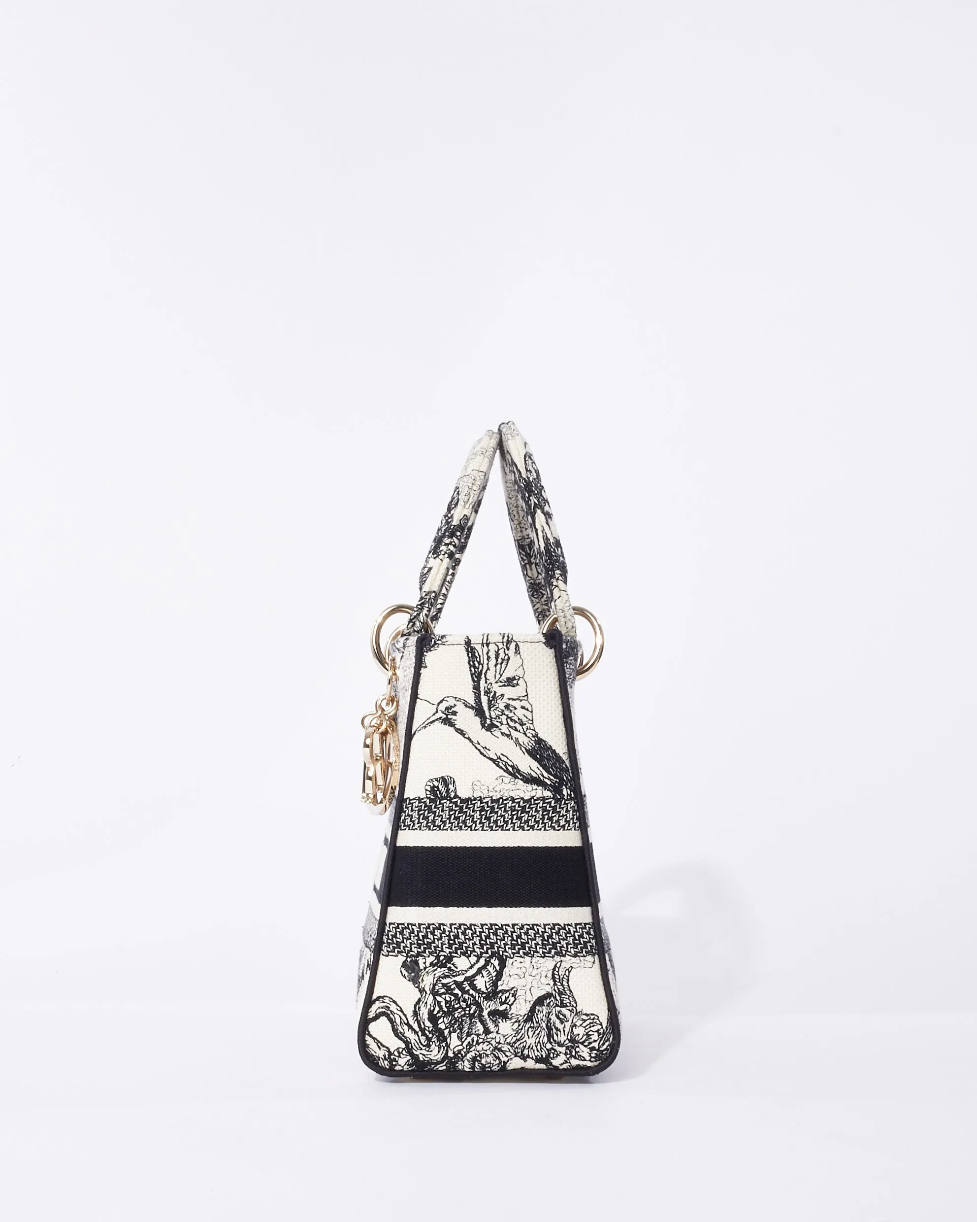 Dior Cream & Black Toile De Jouy Zodiac Embroidery Canvas Medium Lady D-Lite Bag