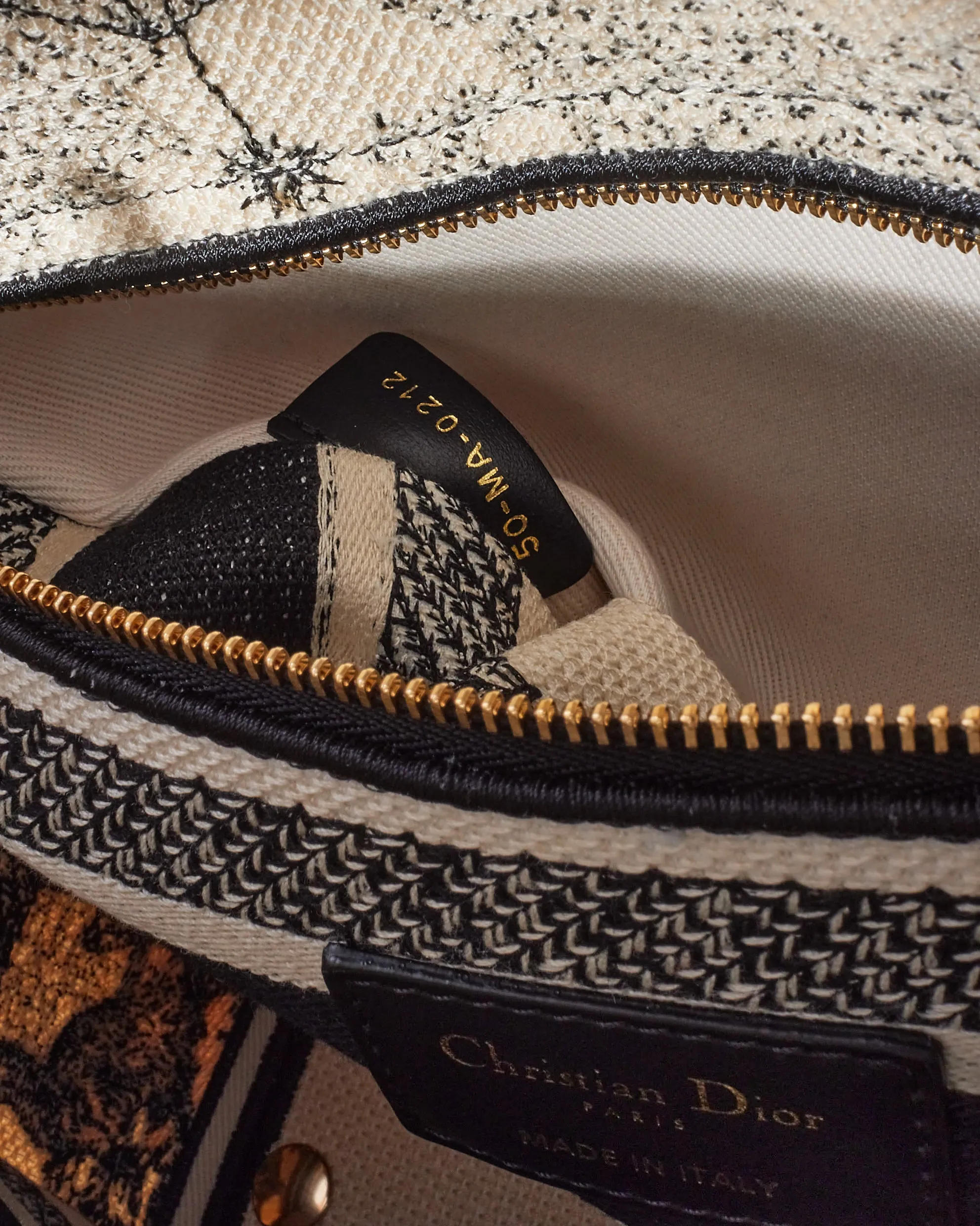 Dior Cream & Black Toile De Jouy Zodiac Embroidery Canvas Medium Lady D-Lite Bag