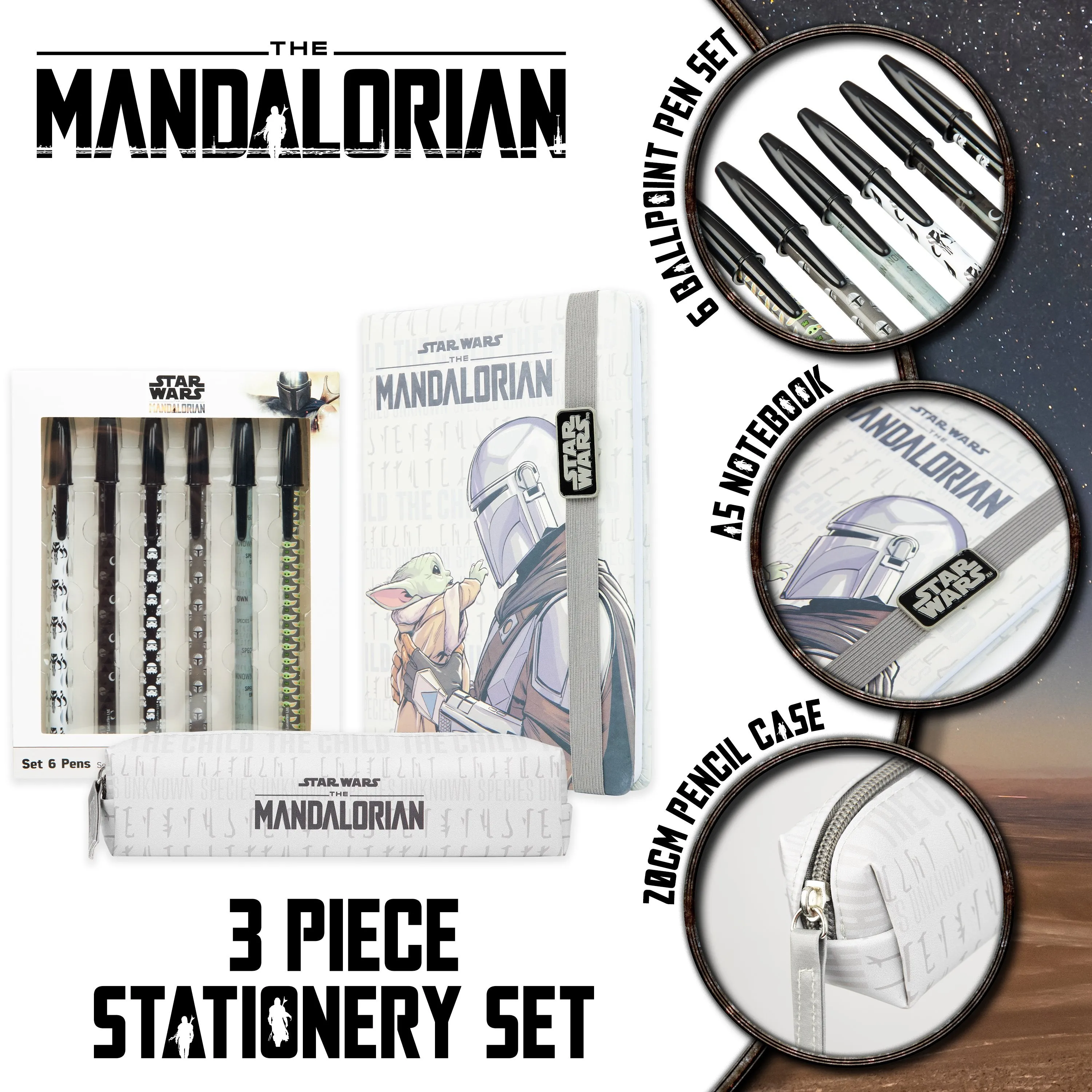 Disney The Mandalorian Stationery Set with Pencil Case, Notebook And Pen Set