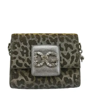 DOLCE & GABBANA Glitter DG Millennials Mini Leopard Print Leather Shoulder Bag Metallic Silver