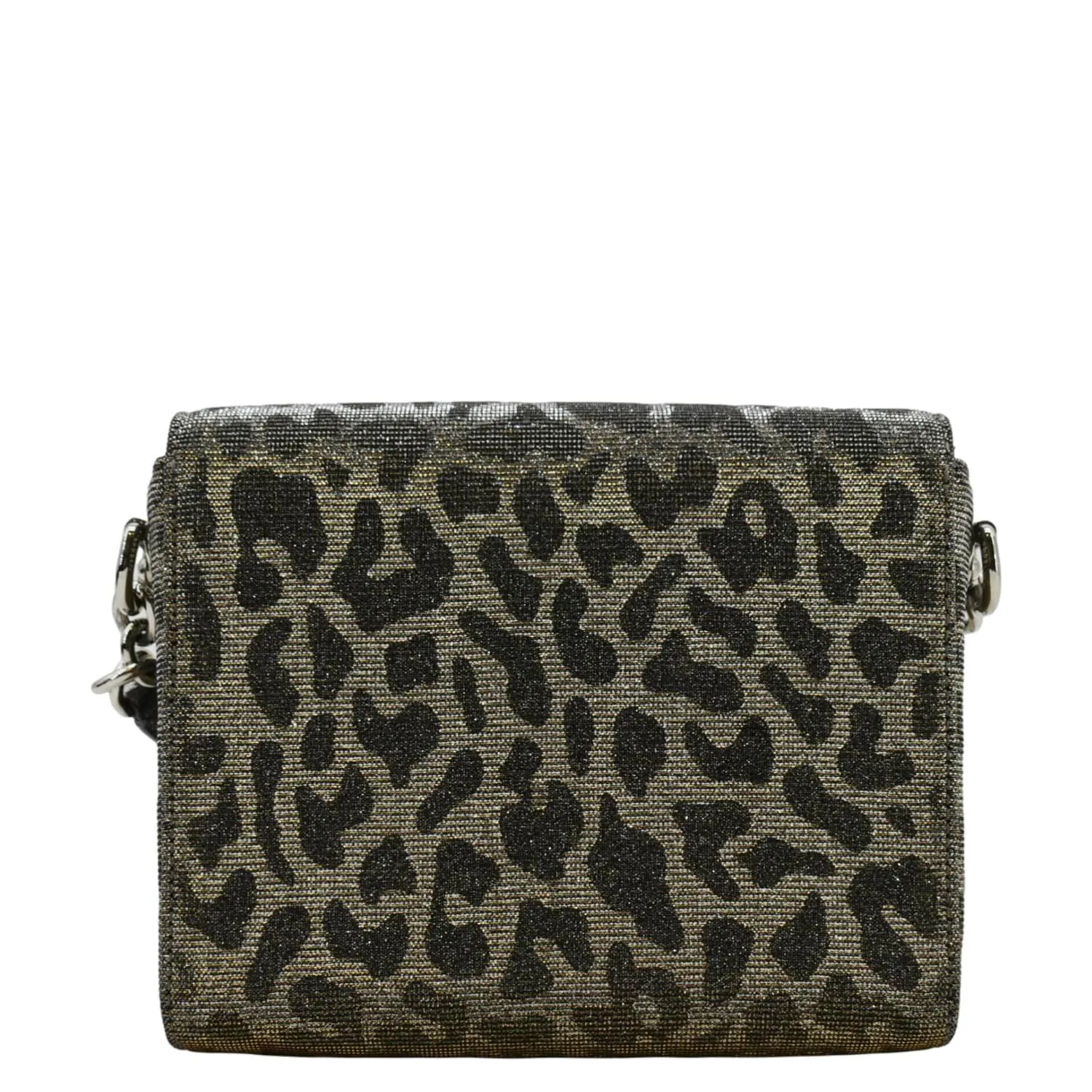 DOLCE & GABBANA Glitter DG Millennials Mini Leopard Print Leather Shoulder Bag Metallic Silver