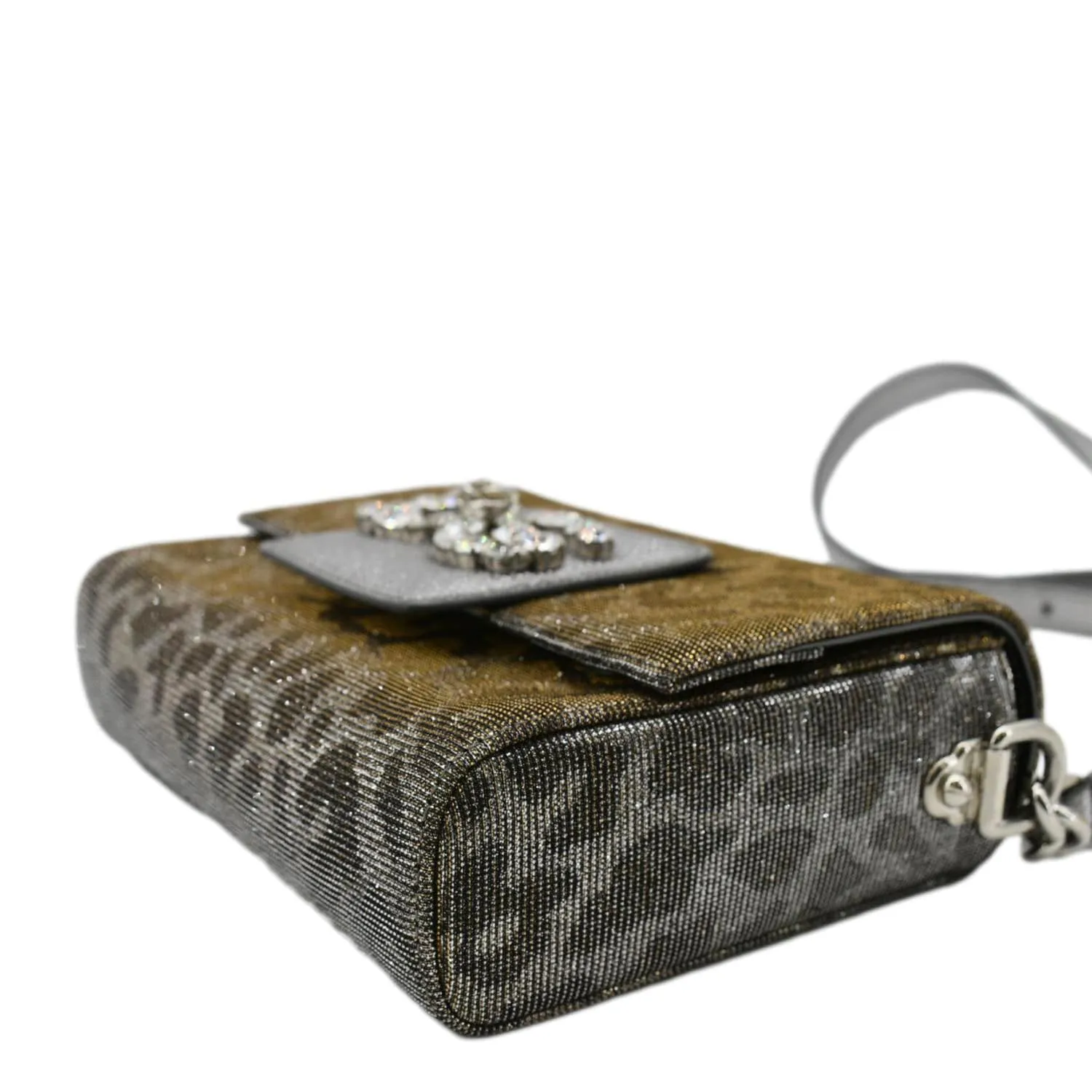 DOLCE & GABBANA Glitter DG Millennials Mini Leopard Print Leather Shoulder Bag Metallic Silver