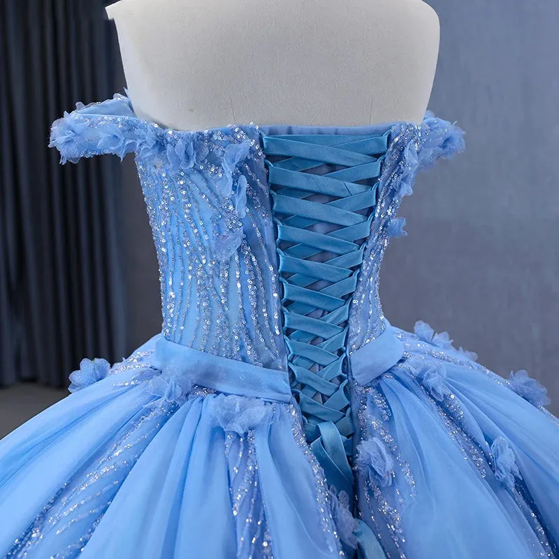 Elegant Sequins Ball Gown Sweetheart Lace Up Appliques Evening Party Dresses