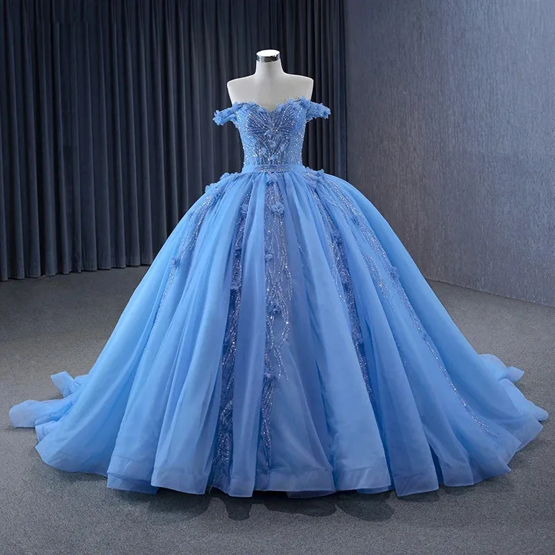 Elegant Sequins Ball Gown Sweetheart Lace Up Appliques Evening Party Dresses