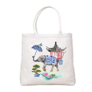 Elephant And Pagoda Tote Bag