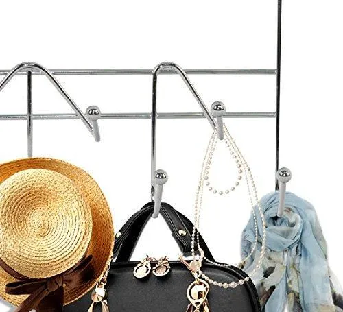 ESYLIFE Hooks Over the Door Hook Organizer Rack Hanging Towel Rack Over Door, 9 Hooks, Chrome Finish