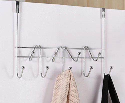 ESYLIFE Hooks Over the Door Hook Organizer Rack Hanging Towel Rack Over Door, 9 Hooks, Chrome Finish