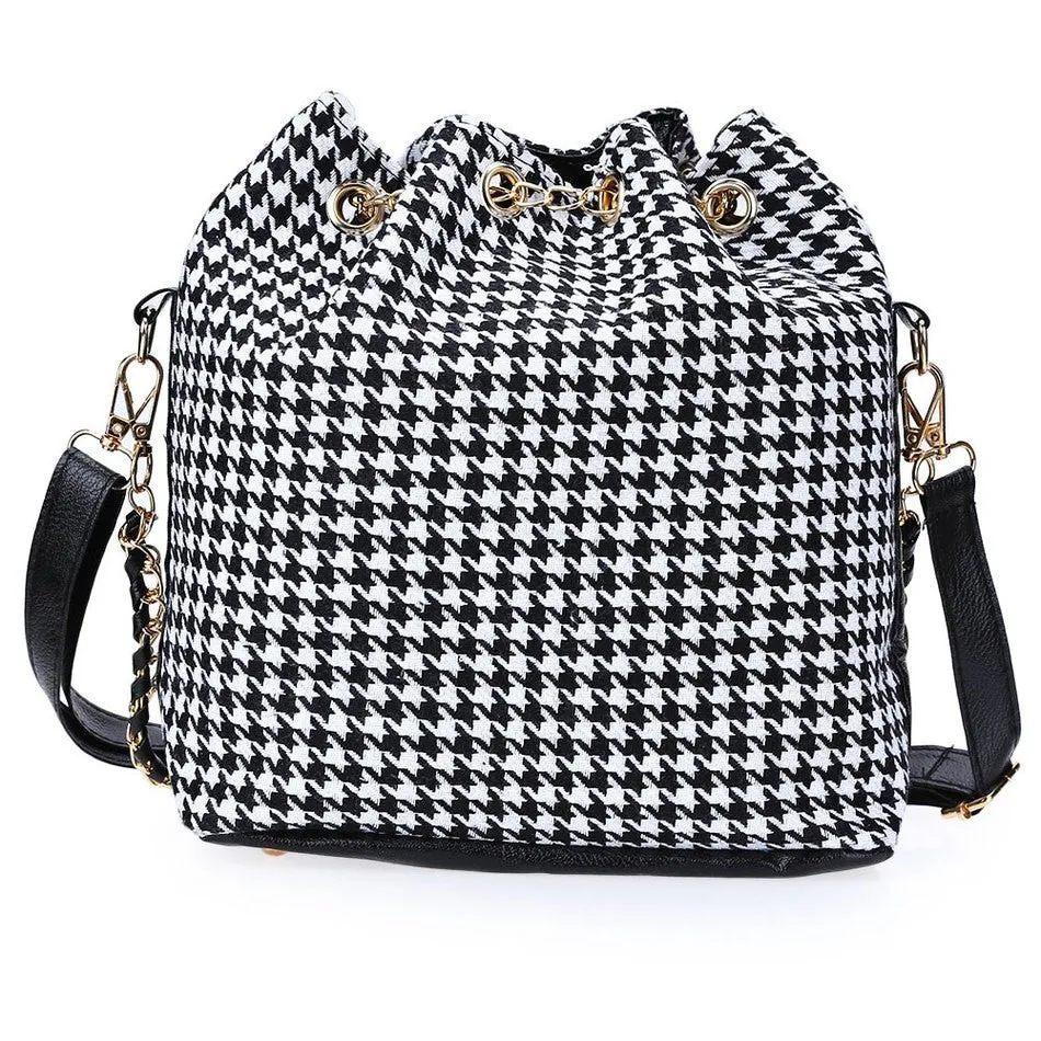 Female Summer Ethnic Boho Canvas Drawstring Bucket Bag Shoulder Handbags Women Messenger Beach Bags