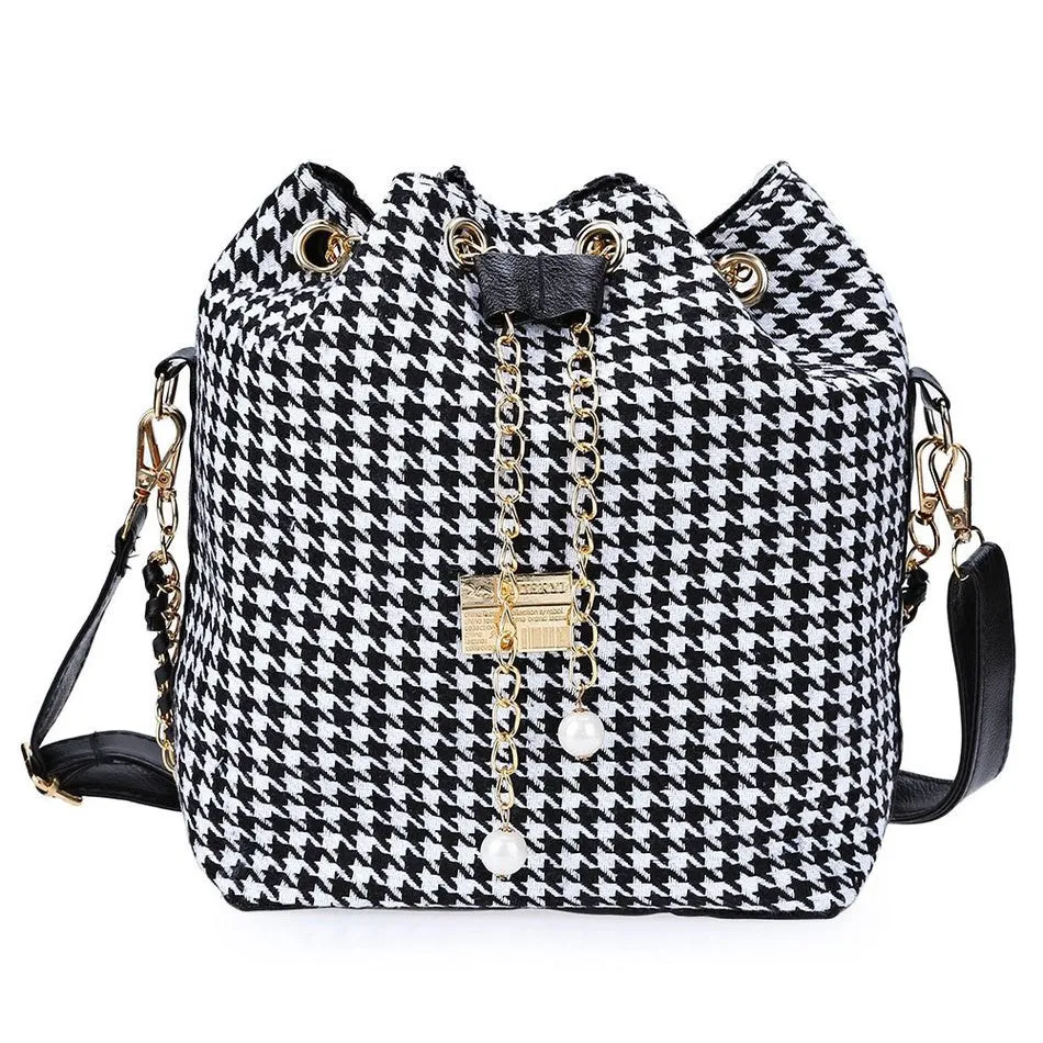 Female Summer Ethnic Boho Canvas Drawstring Bucket Bag Shoulder Handbags Women Messenger Beach Bags