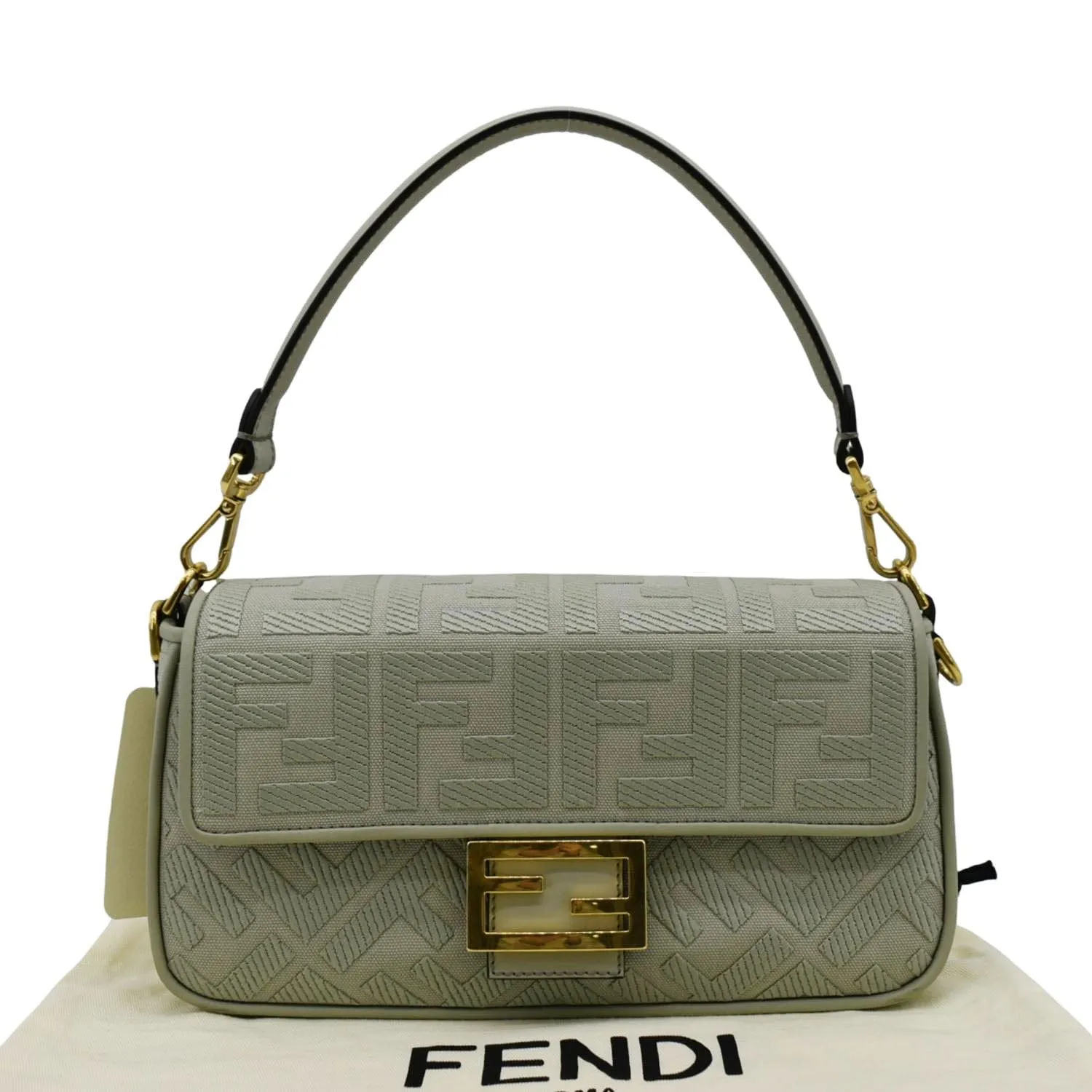 FENDI Baguette FF Canvas Chain Shoulder Bag Mint Green