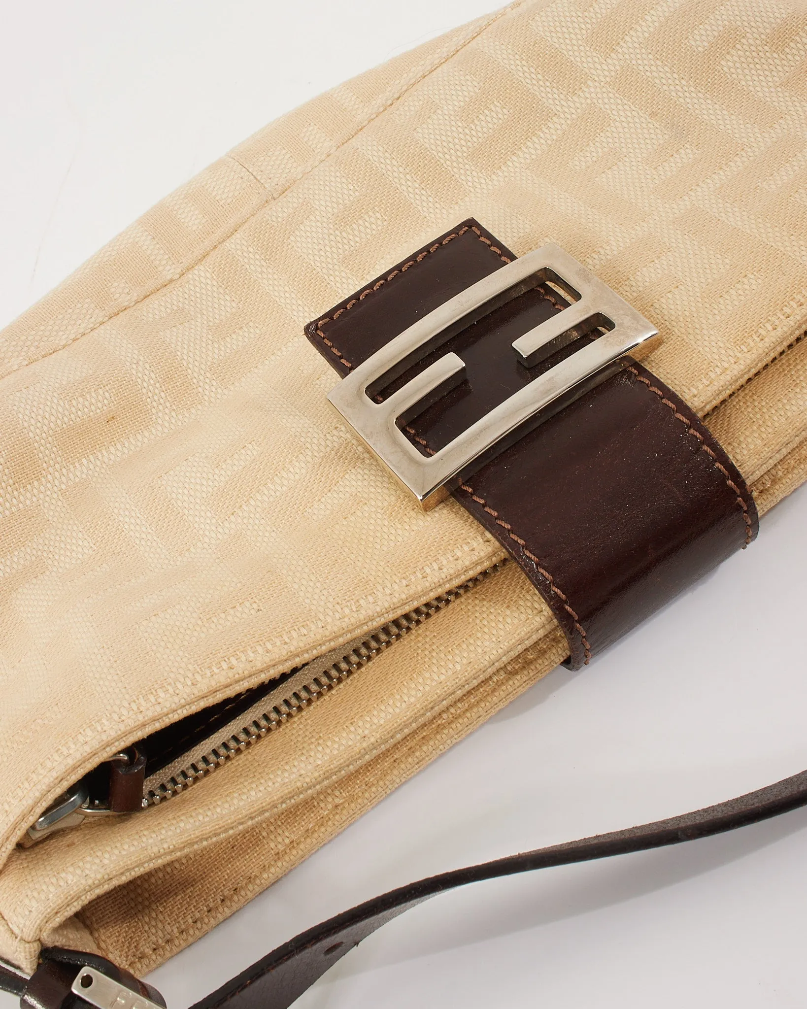 Fendi Beige Zucca Canvas Baguette Shoulder Bag