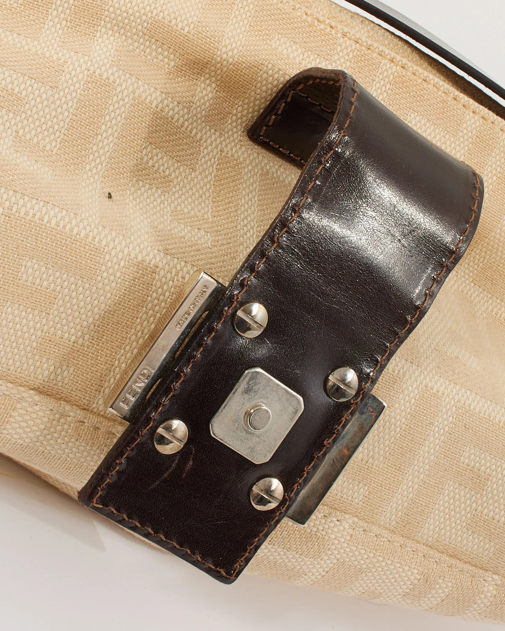 Fendi Beige Zucca Canvas Baguette Shoulder Bag