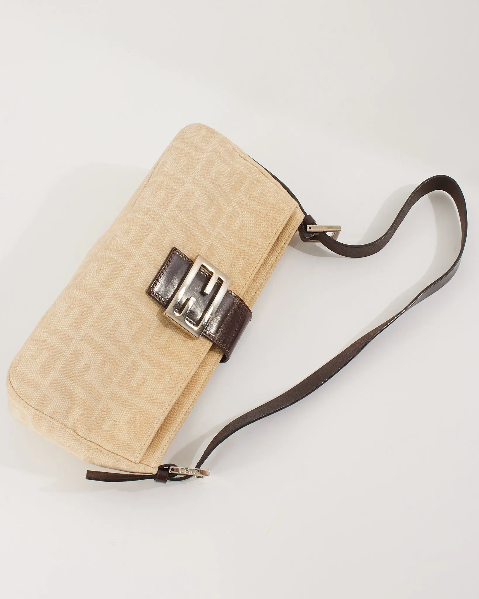 Fendi Beige Zucca Canvas Baguette Shoulder Bag