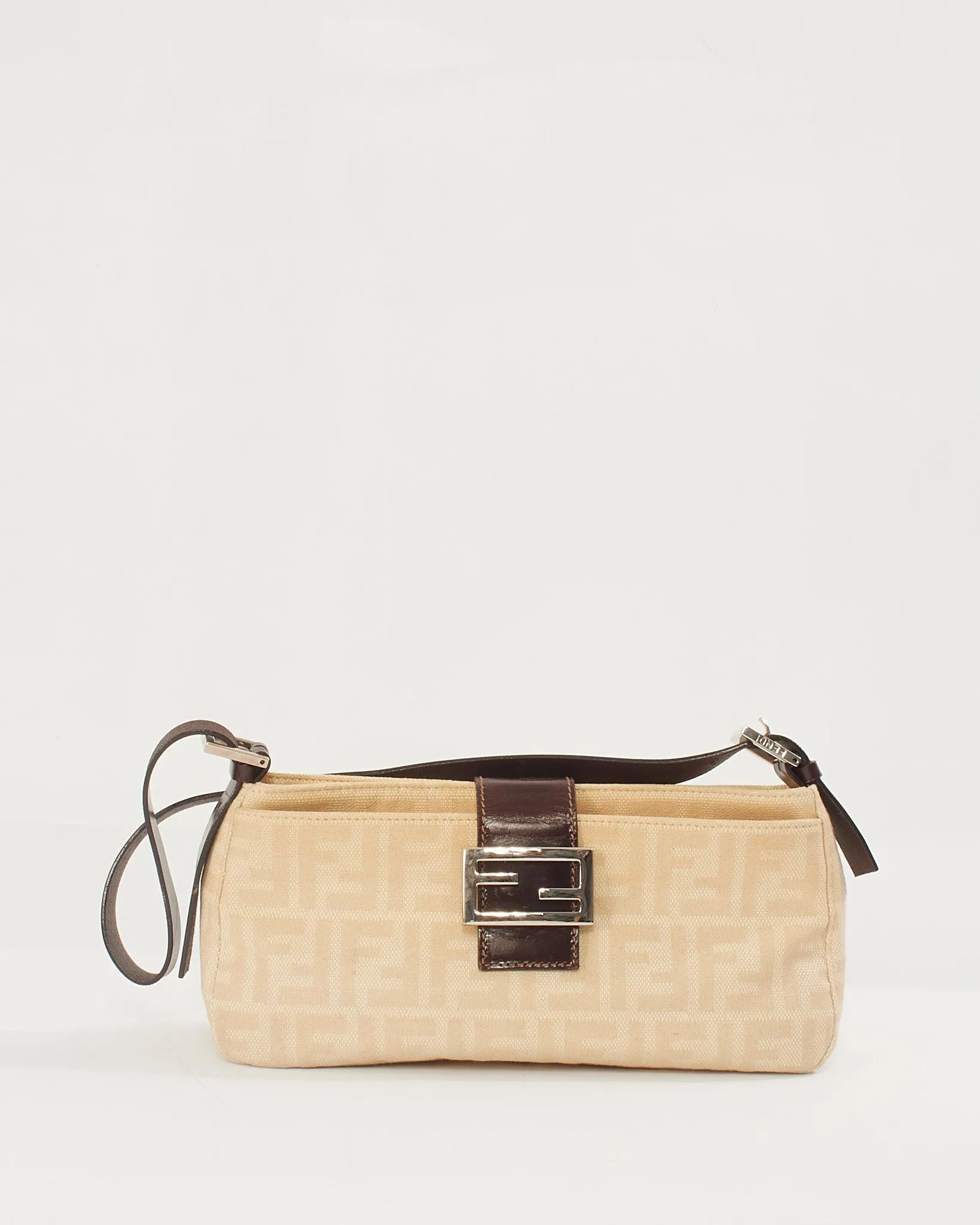 Fendi Beige Zucca Canvas Baguette Shoulder Bag