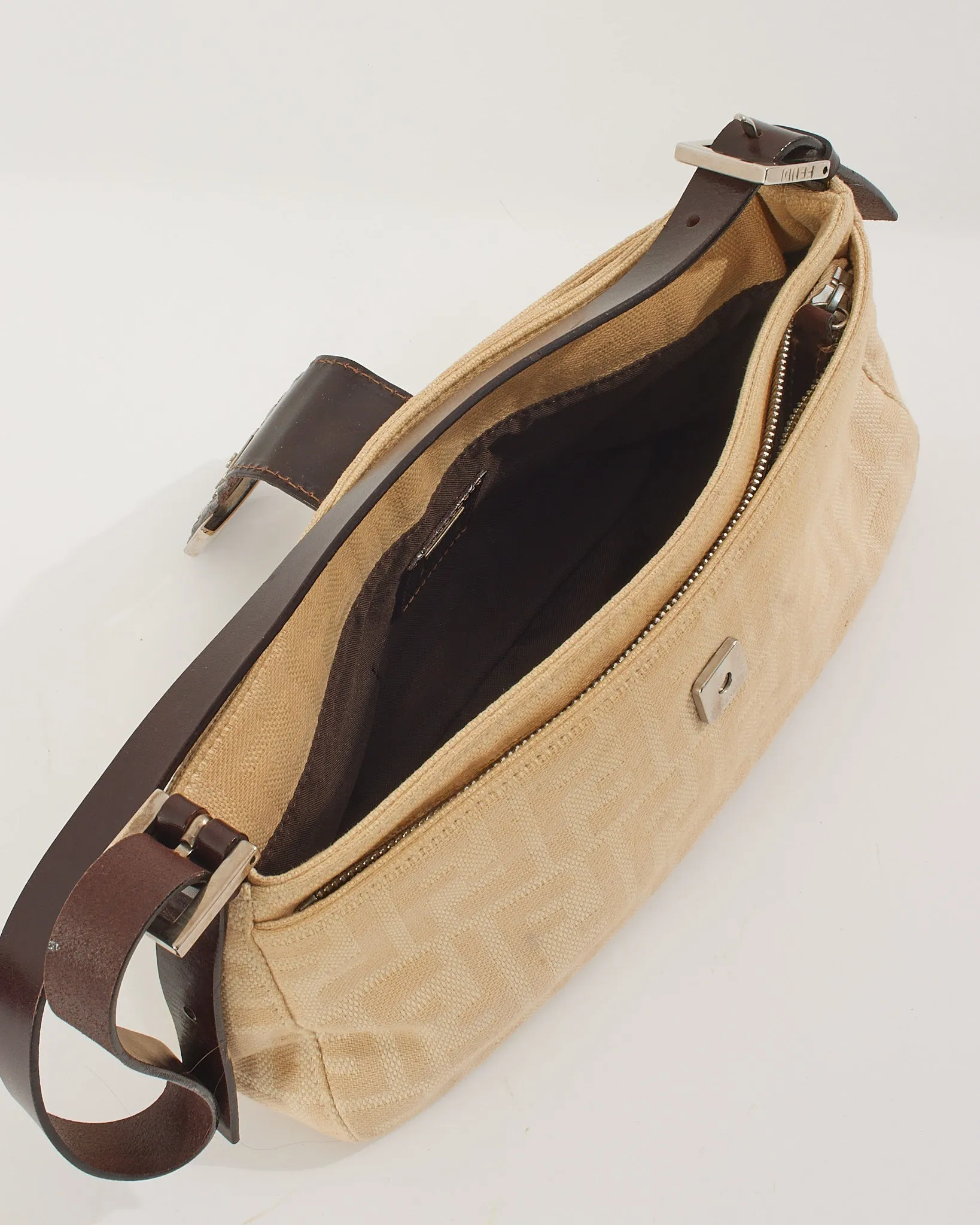 Fendi Beige Zucca Canvas Baguette Shoulder Bag