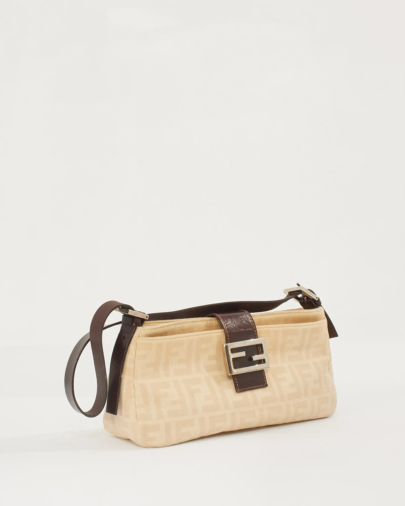 Fendi Beige Zucca Canvas Baguette Shoulder Bag