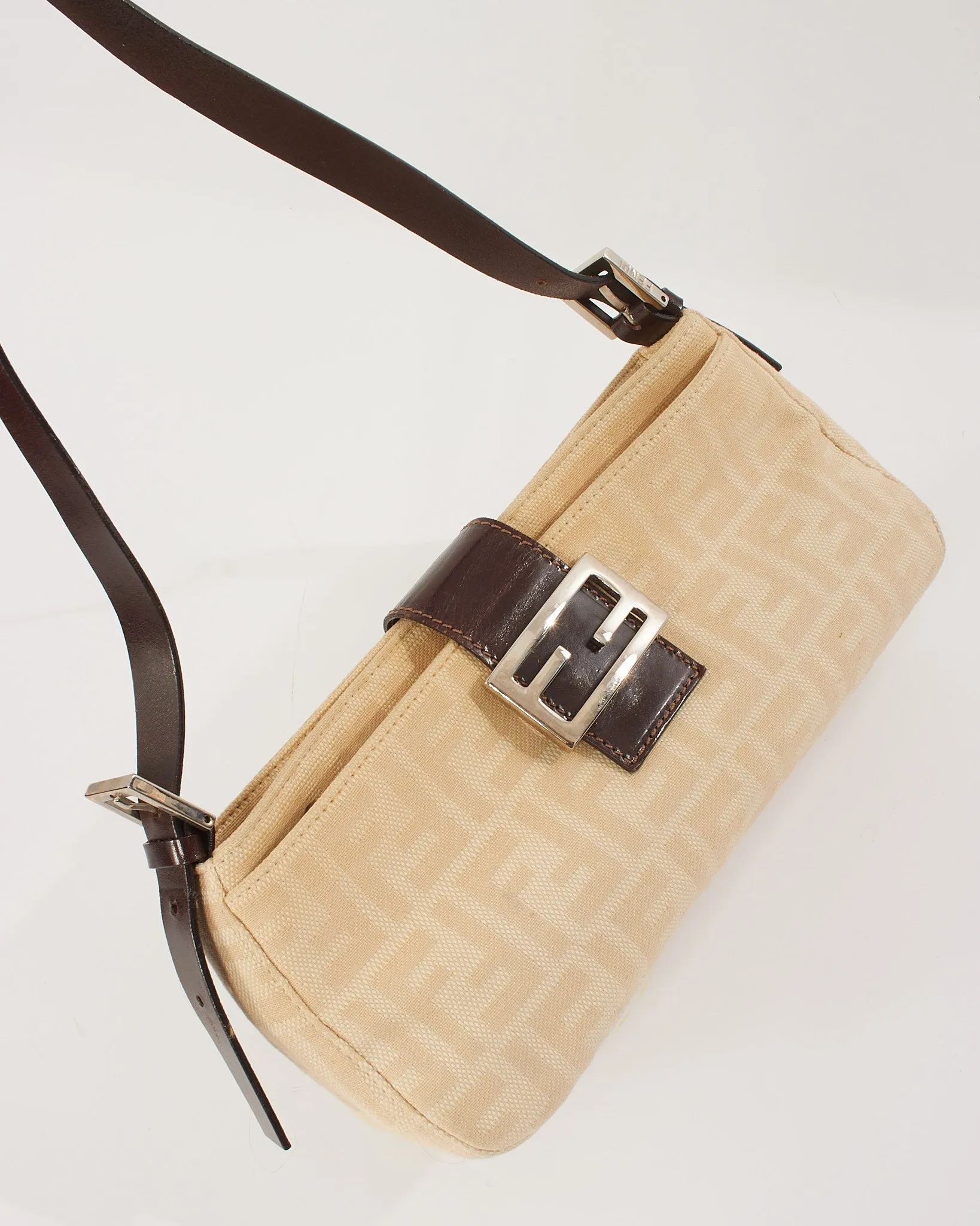 Fendi Beige Zucca Canvas Baguette Shoulder Bag