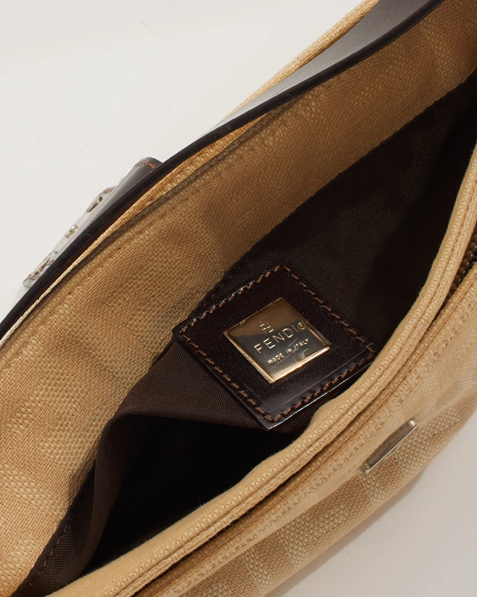 Fendi Beige Zucca Canvas Baguette Shoulder Bag