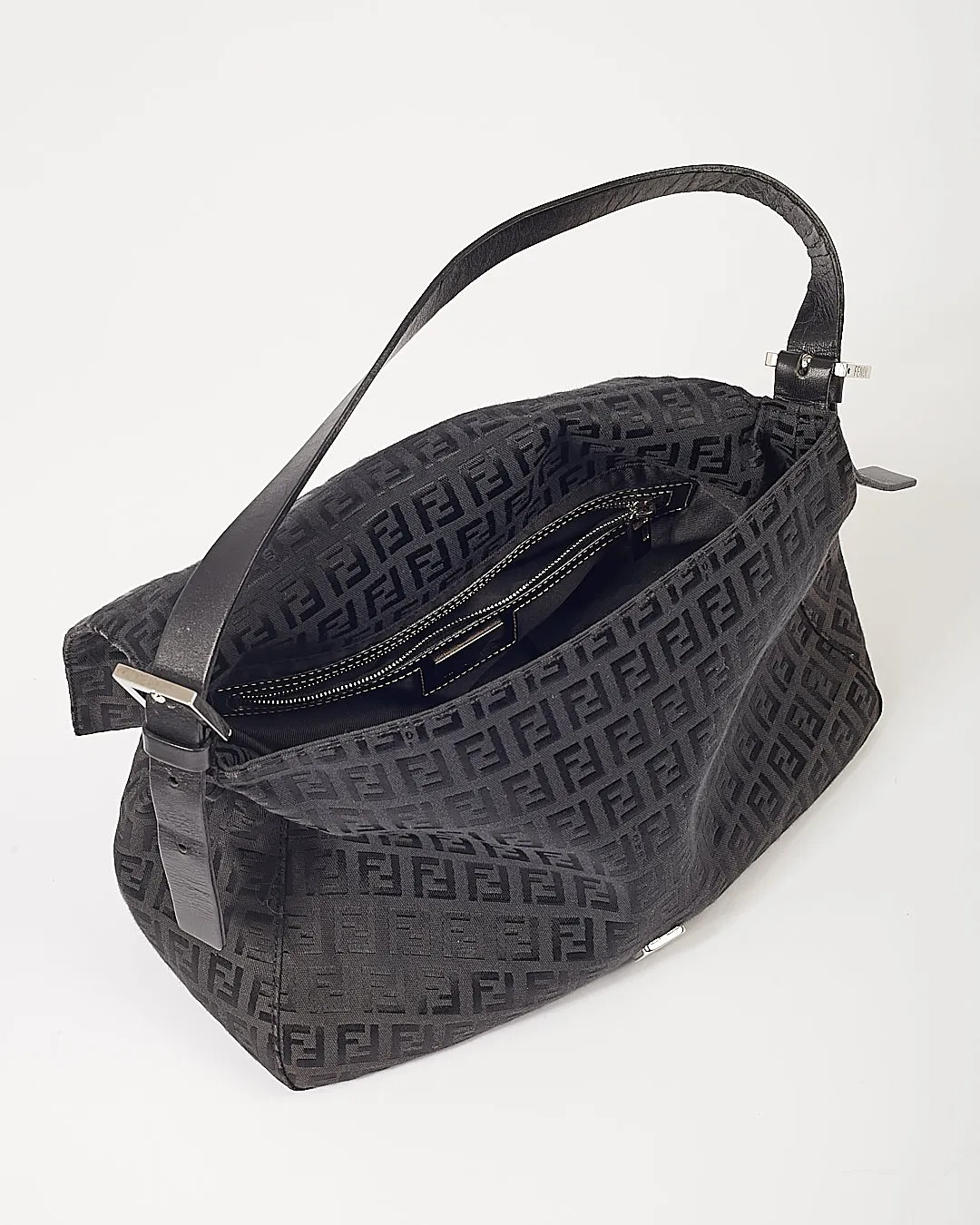 Fendi Black Canvas Zucchino Mamma Forever Shoulder Bag