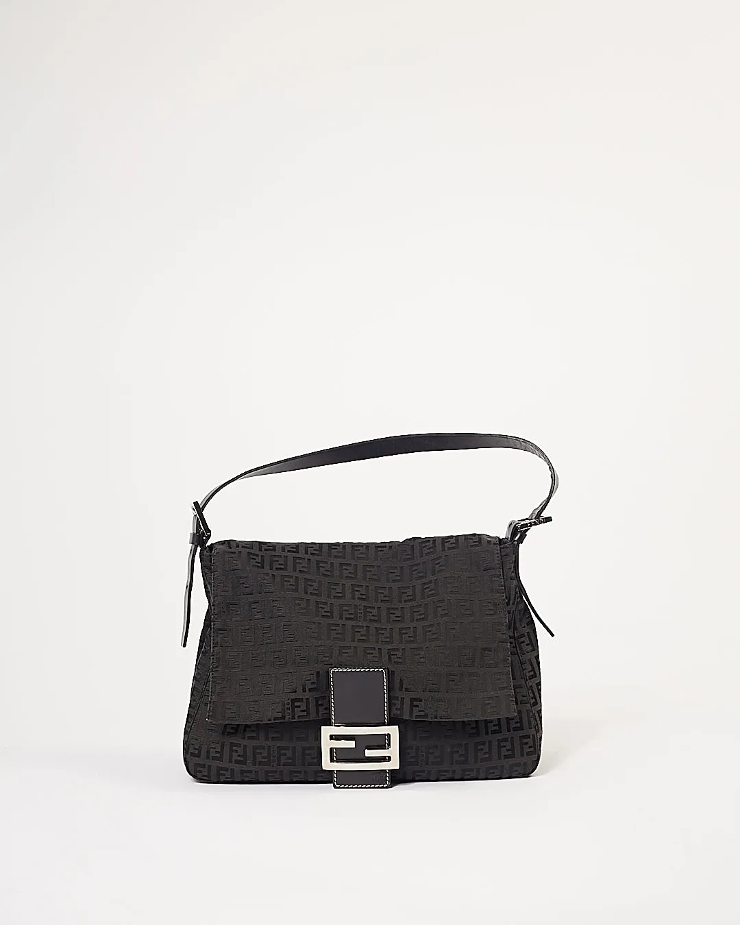Fendi Black Canvas Zucchino Mamma Forever Shoulder Bag