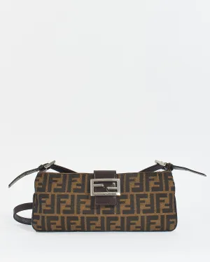 Fendi Brown Canvas Zucca Print Zip Shoulder Bag