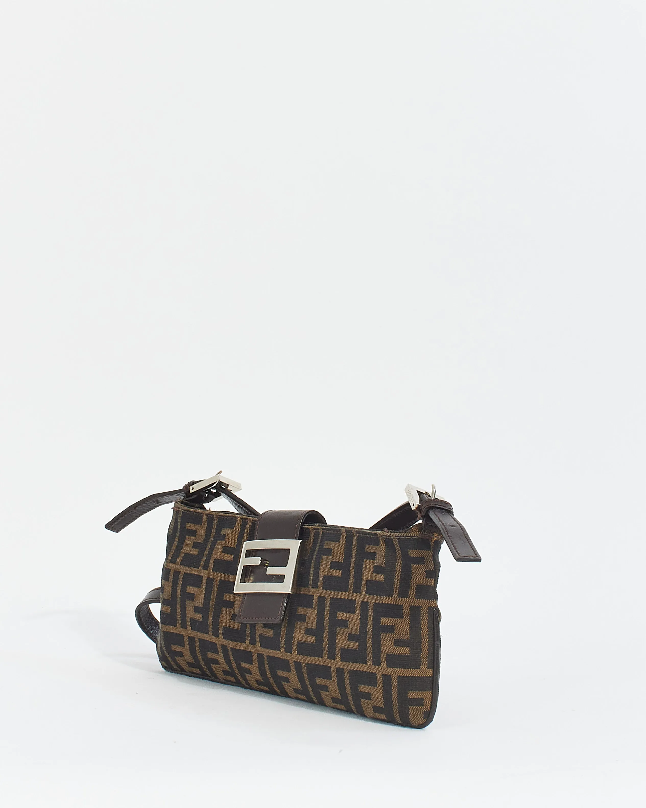 Fendi Brown Canvas Zucca Print Zip Shoulder Bag