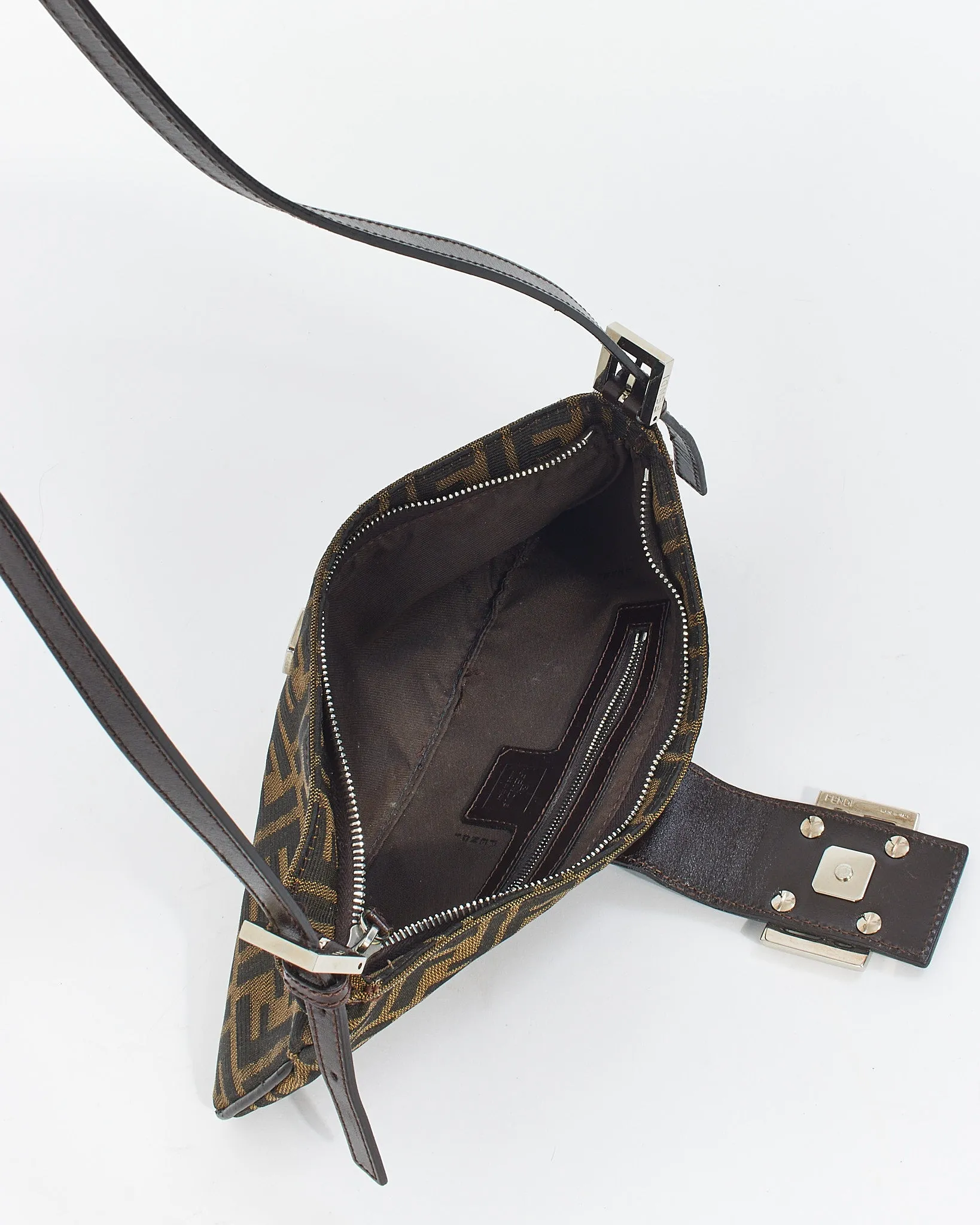 Fendi Brown Canvas Zucca Print Zip Shoulder Bag