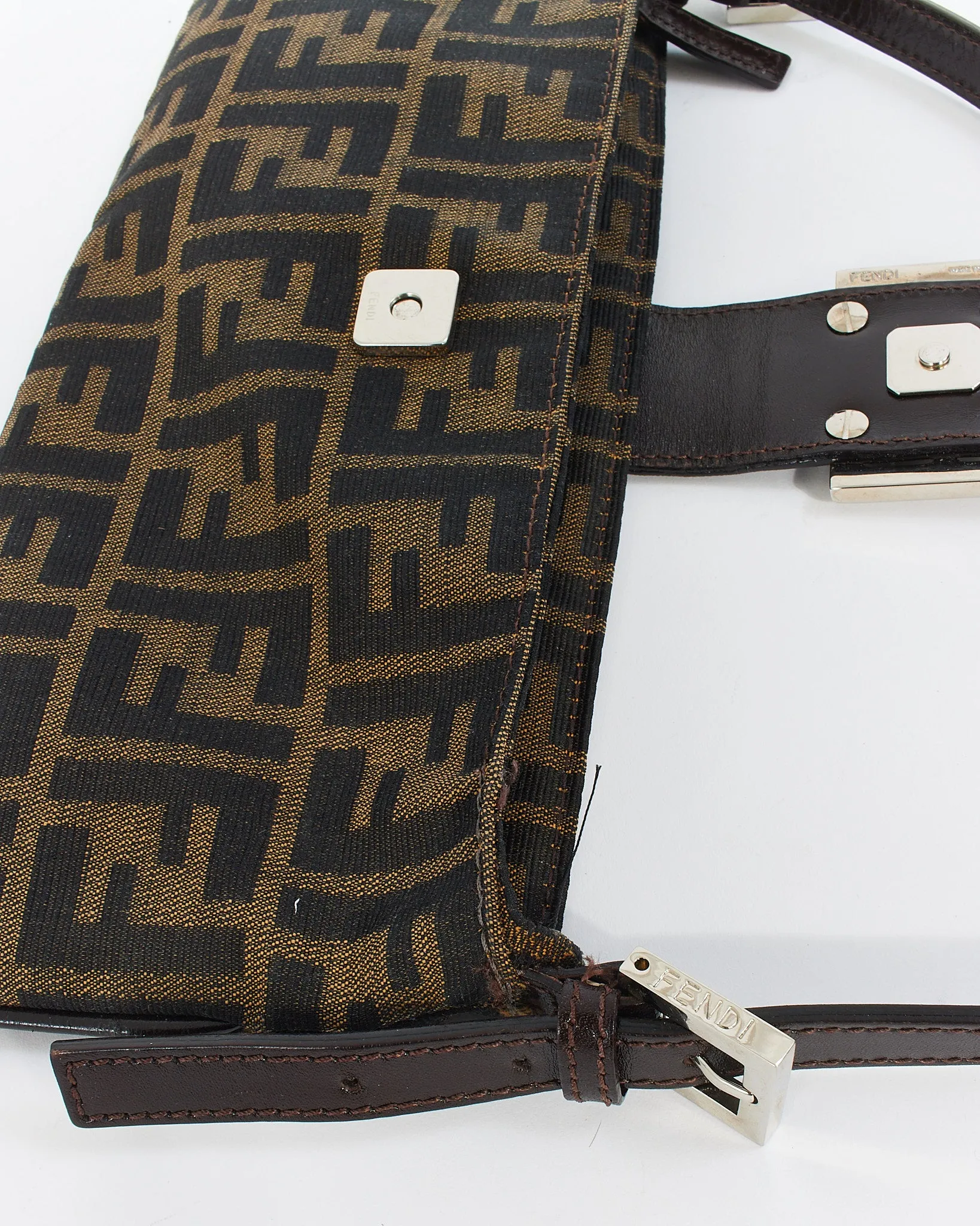 Fendi Brown Canvas Zucca Print Zip Shoulder Bag